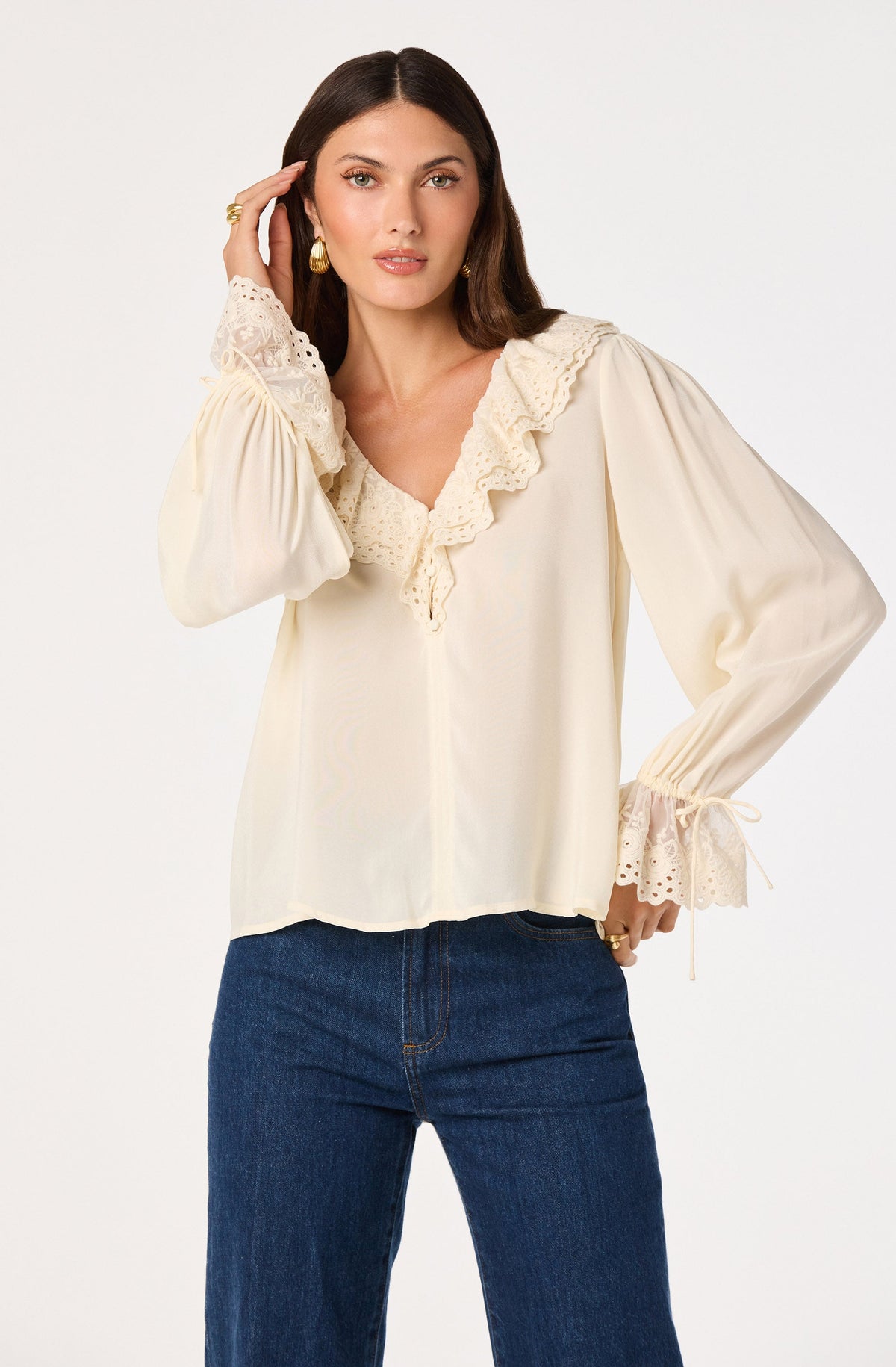Christy Ruffle Collar V-Neck Blouse