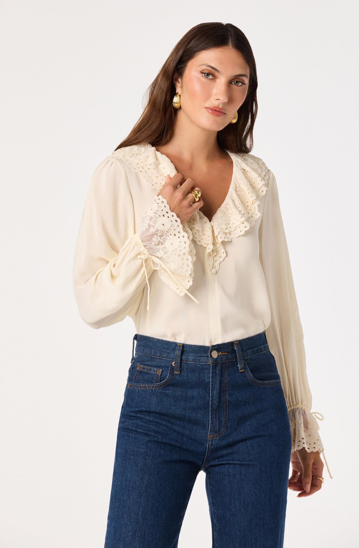 Christy Ruffle Collar V-Neck Blouse