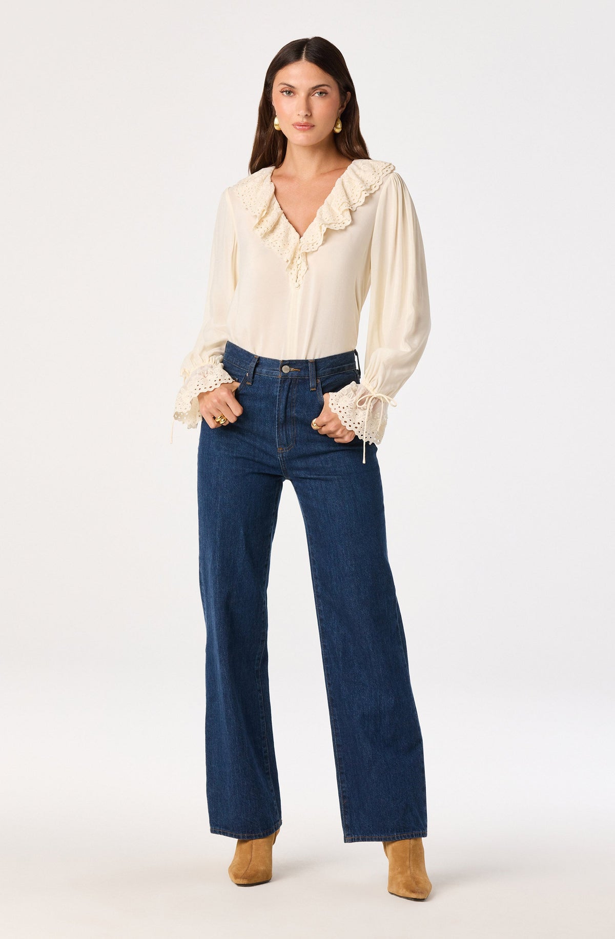 Christy Ruffle Collar V-Neck Blouse