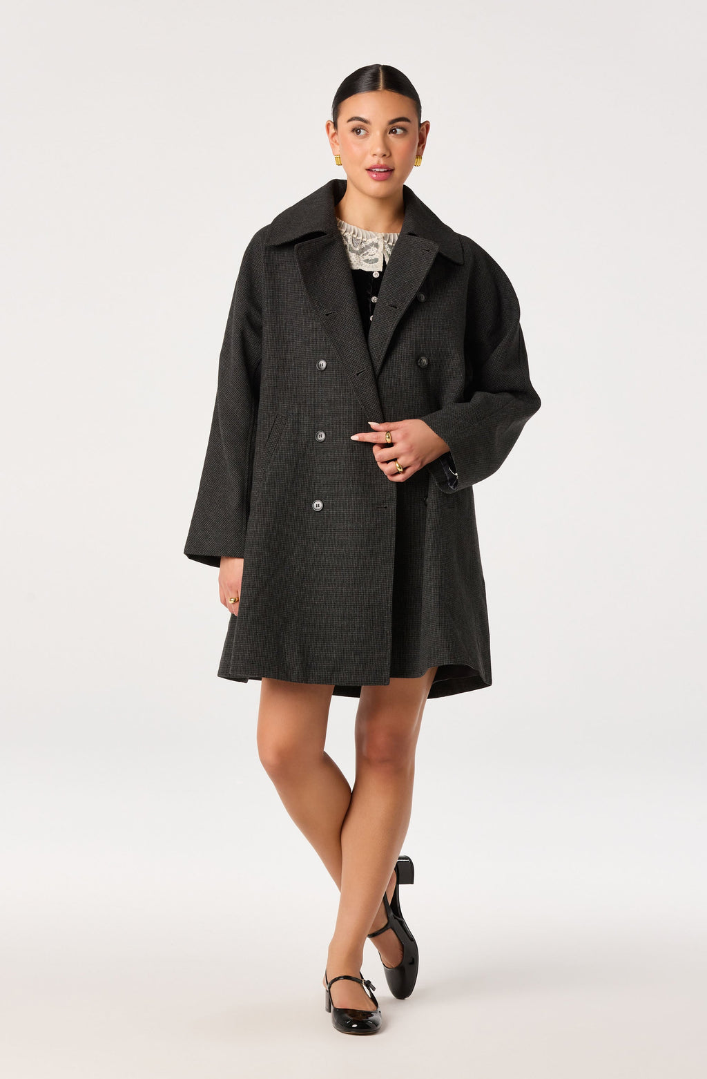 Amber Houndstooth Double-Breasted Coat