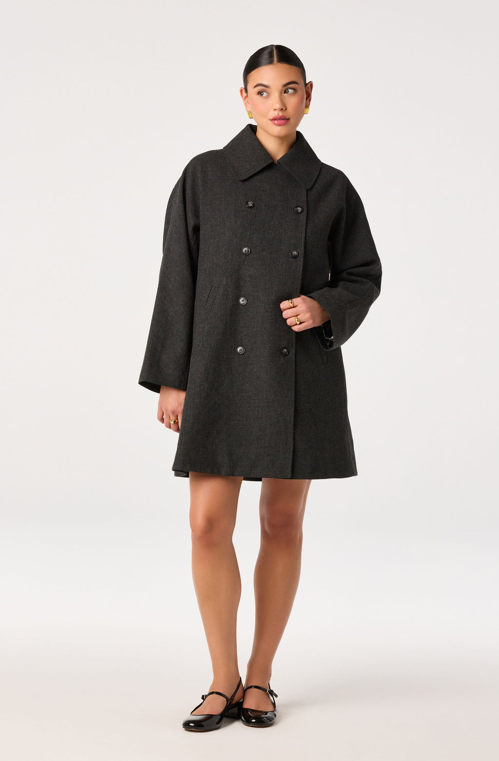 Amber Houndstooth Double-Breasted Coat