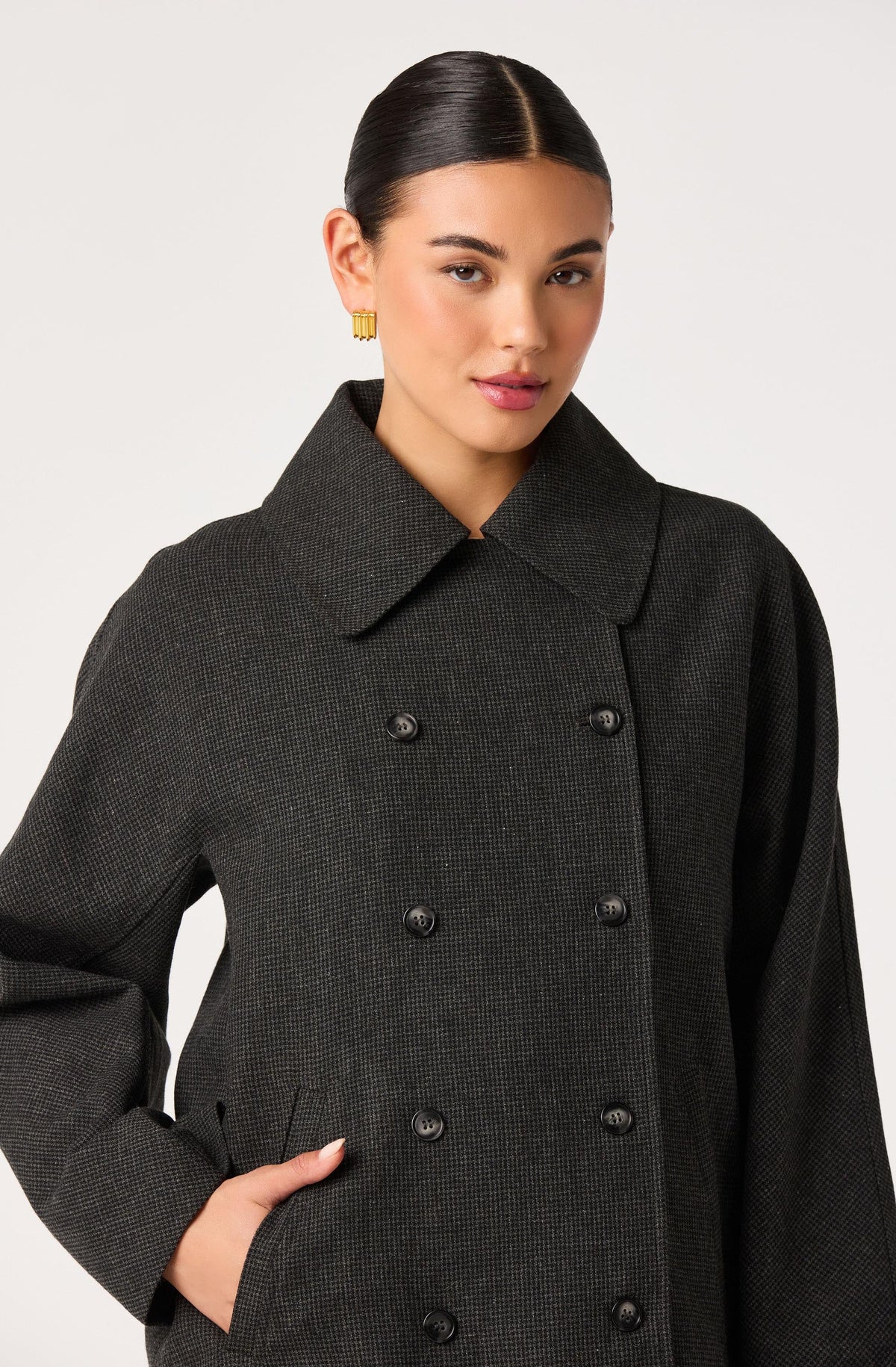 Amber Houndstooth Double-Breasted Coat