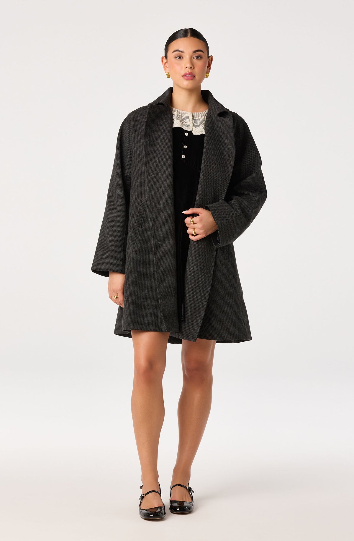 Amber Houndstooth Double-Breasted Coat