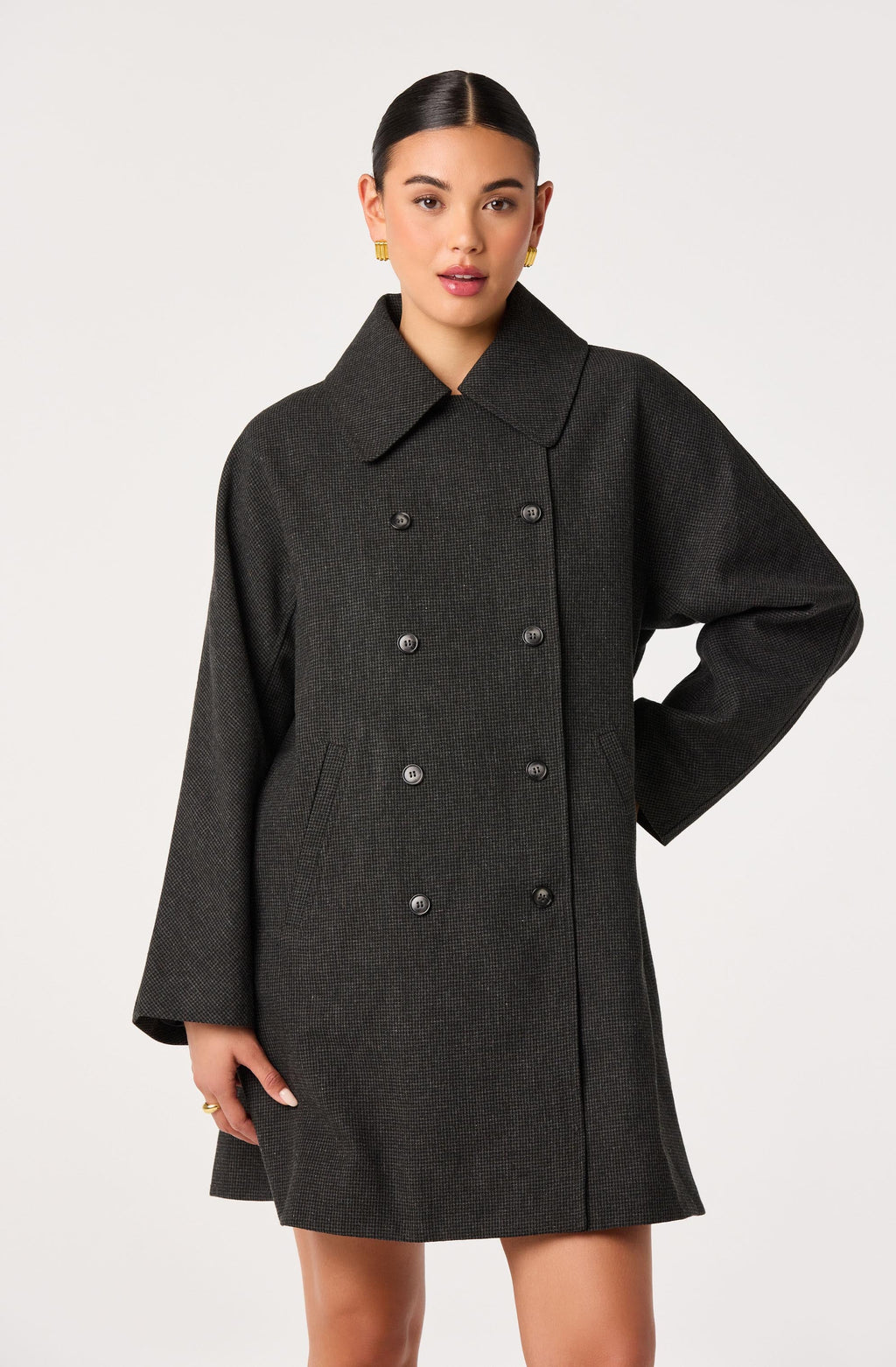 Amber Houndstooth Double-Breasted Coat