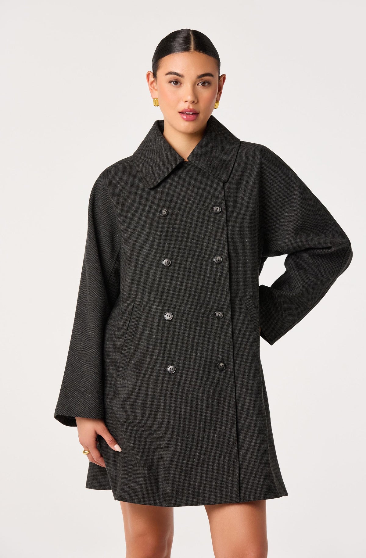 Amber Houndstooth Double-Breasted Coat