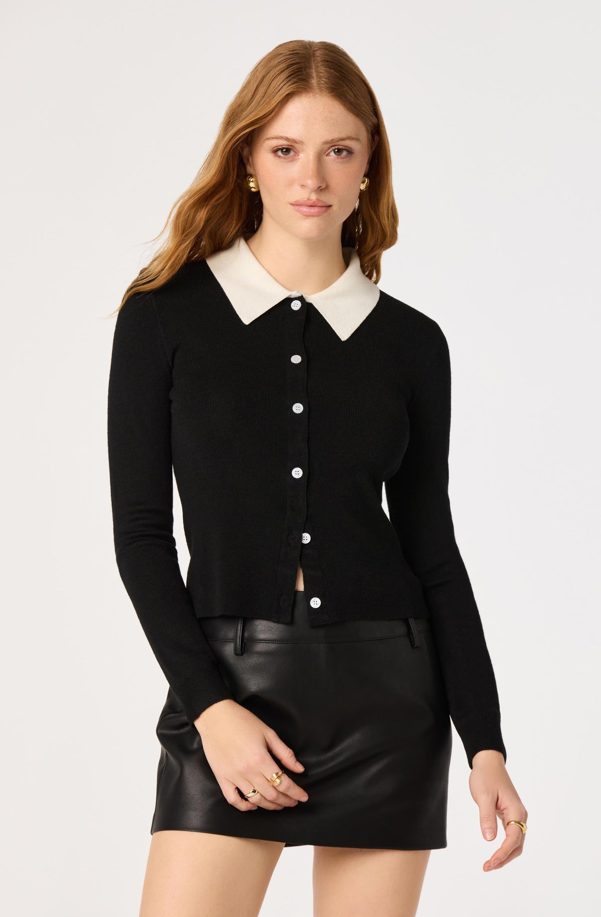 Tyra Contrast Collar Ribbed Cardigan