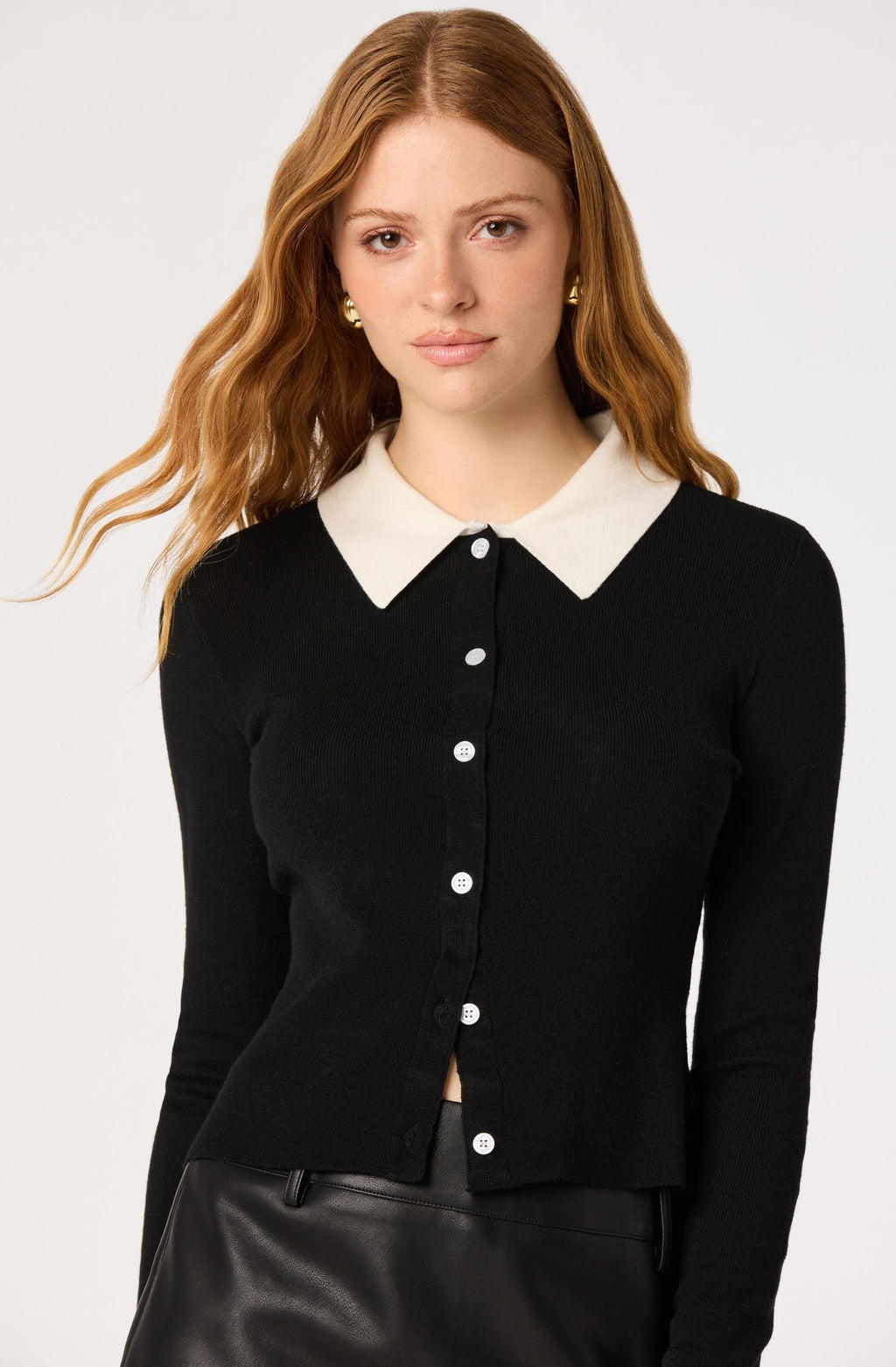 Tyra Contrast Collar Ribbed Cardigan