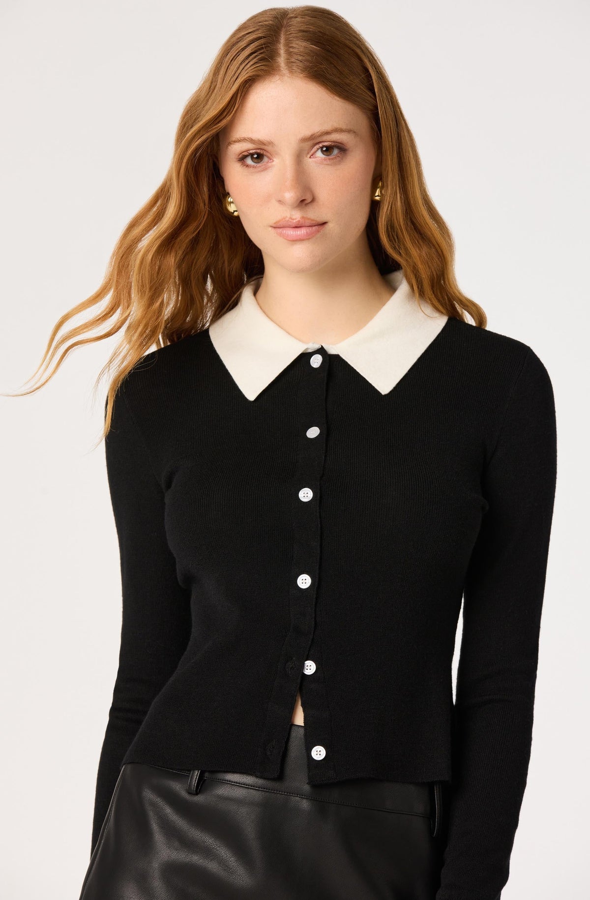 Tyra Contrast Collar Ribbed Cardigan