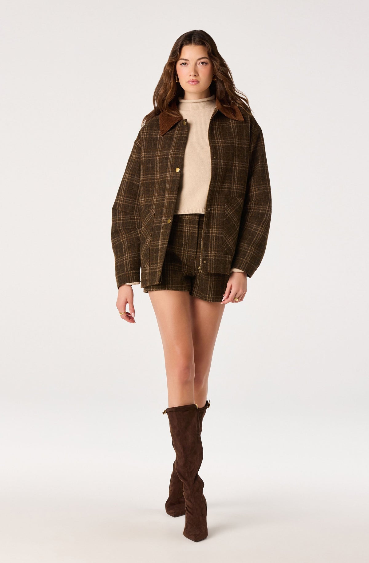 Shae Plaid Corduroy Collar Jacket