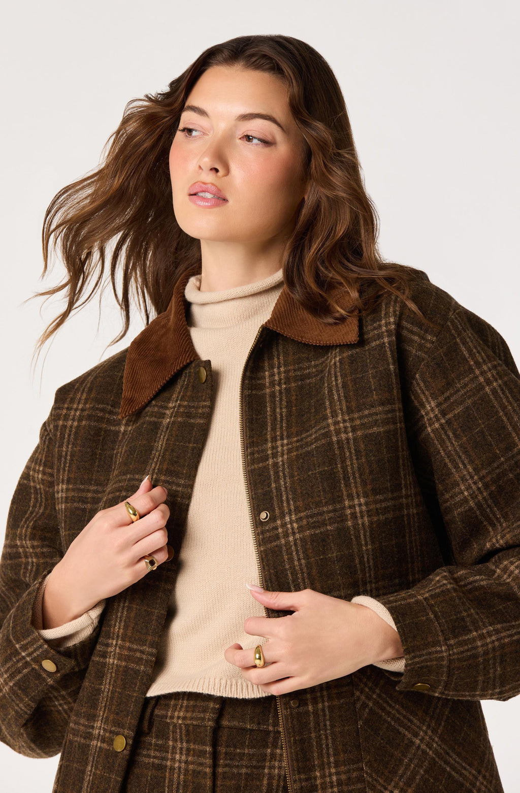 Shae Plaid Corduroy Collar Jacket