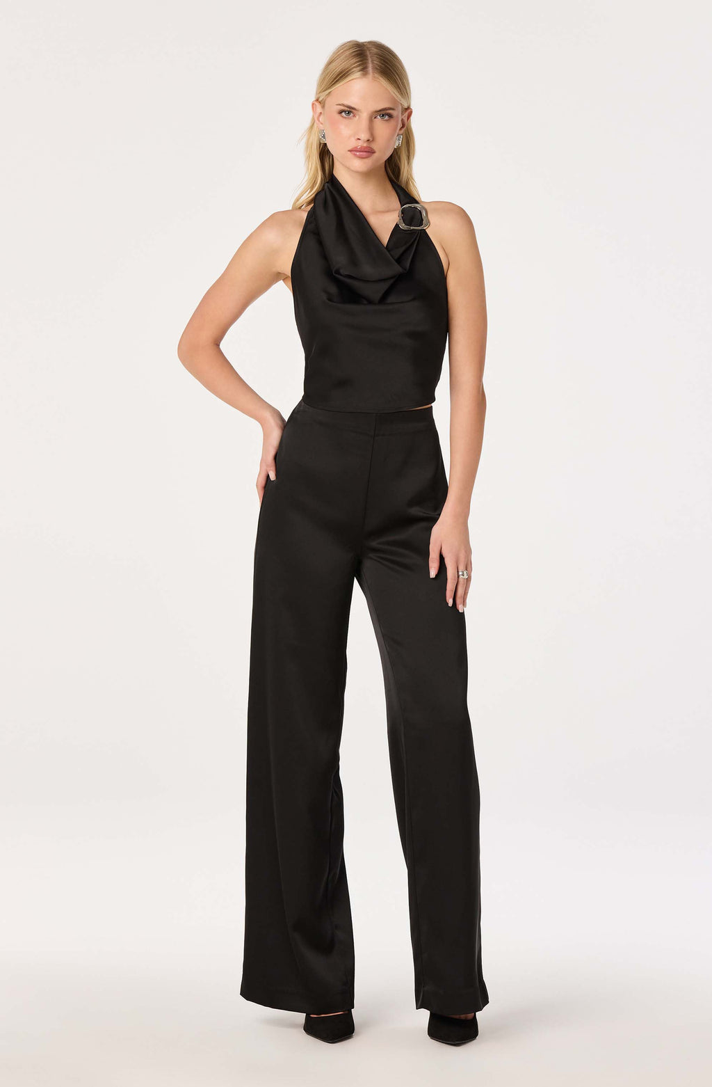 Ivana Satin Cowl Halter Top