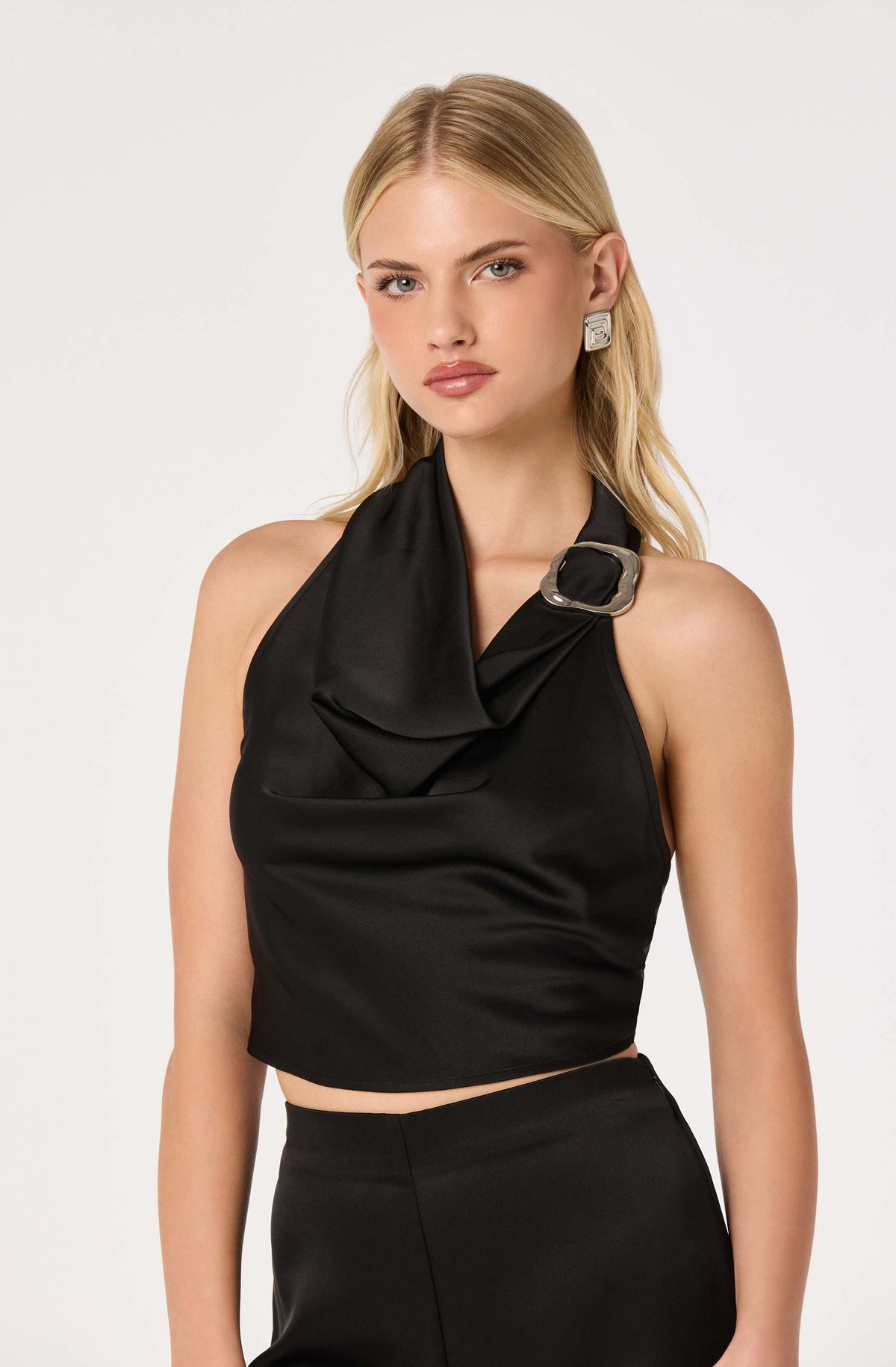 Ivana Satin Cowl Halter Top