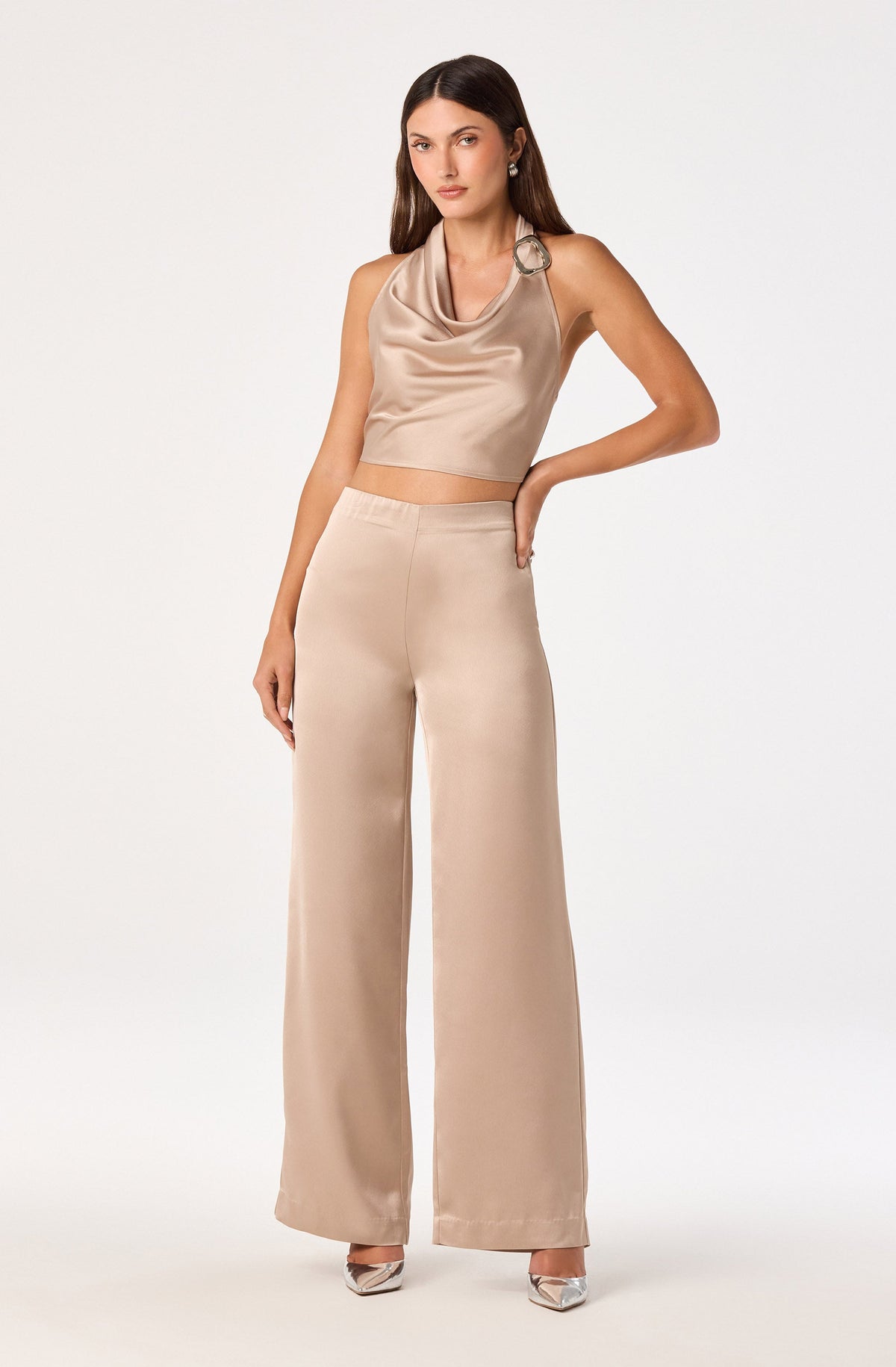 Ivana Satin Cowl Halter Top
