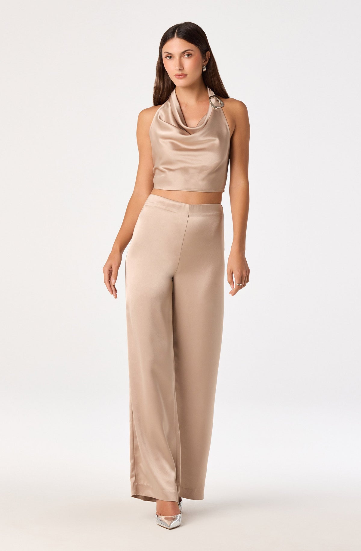 Ivana Satin Cowl Halter Top