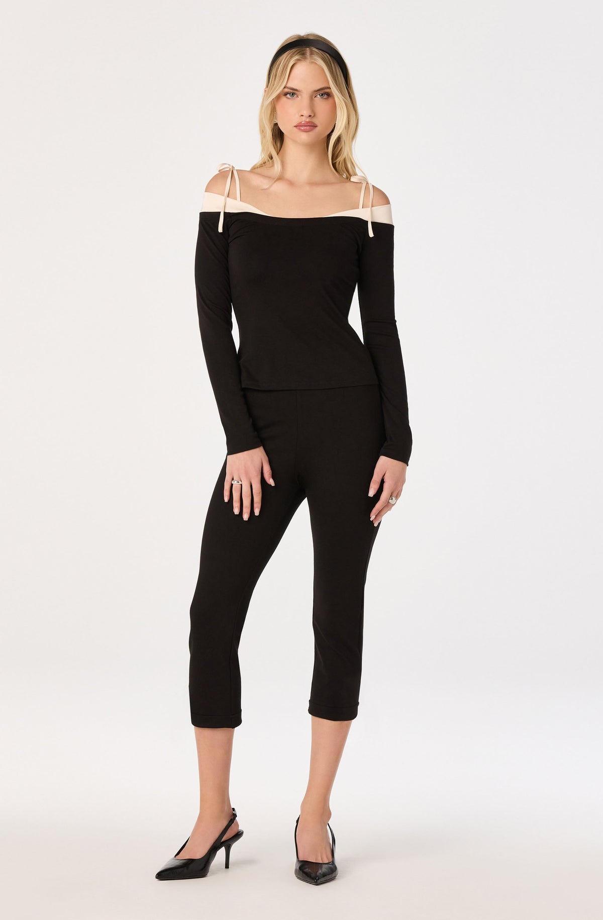 Loretta Mixed Media Off-Shoulder Top