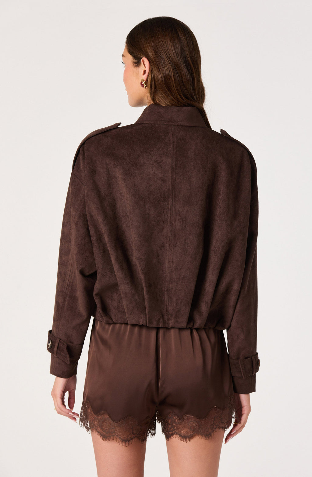 Evin Faux Suede Hem Bomber Jacket