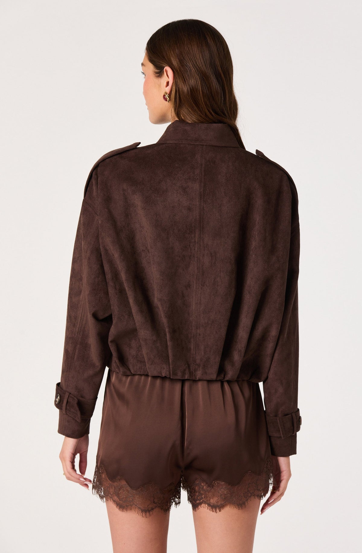 Evin Faux Suede Hem Bomber Jacket