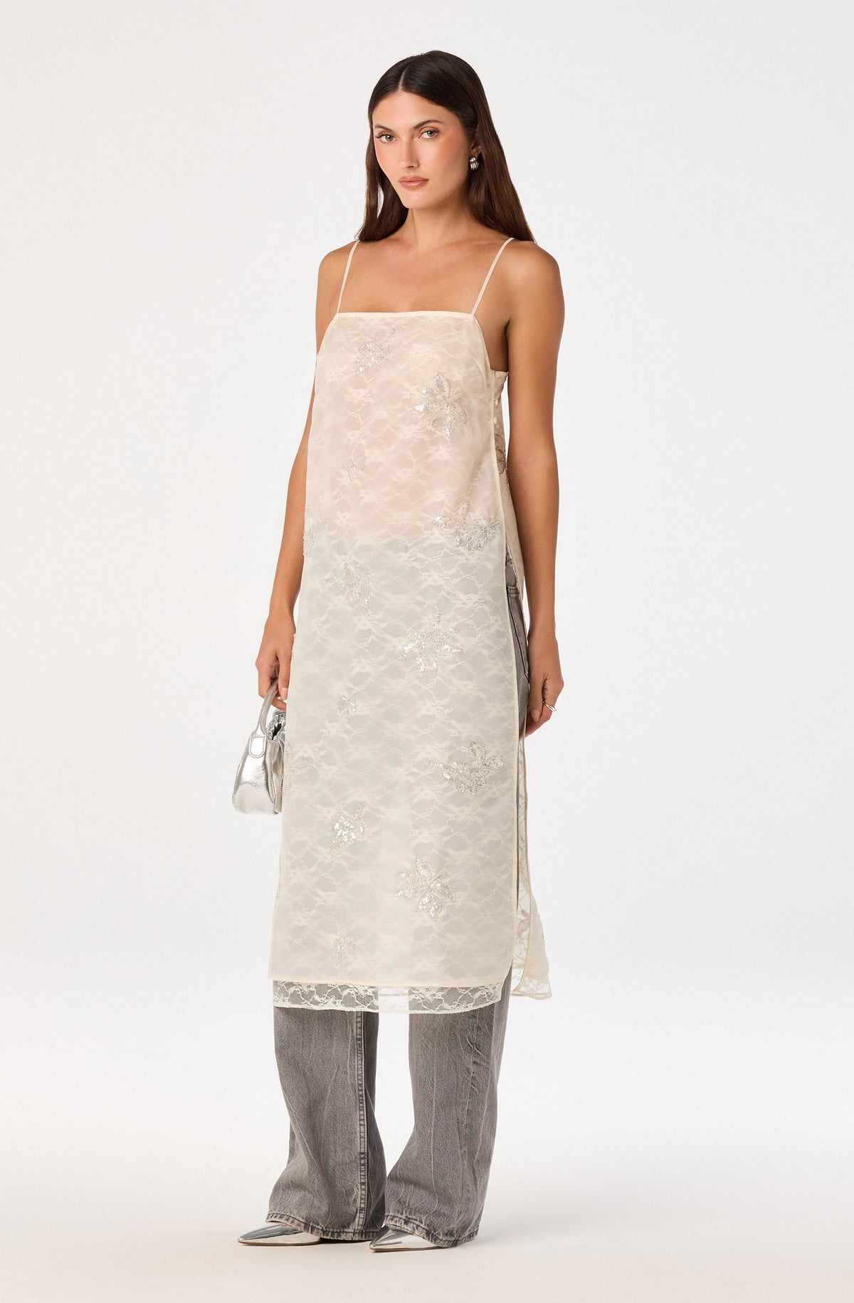Helena Beaded Lace Longline Tunic Top