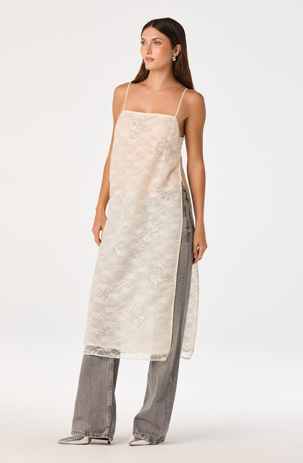 Helena Beaded Lace Longline Tunic Top
