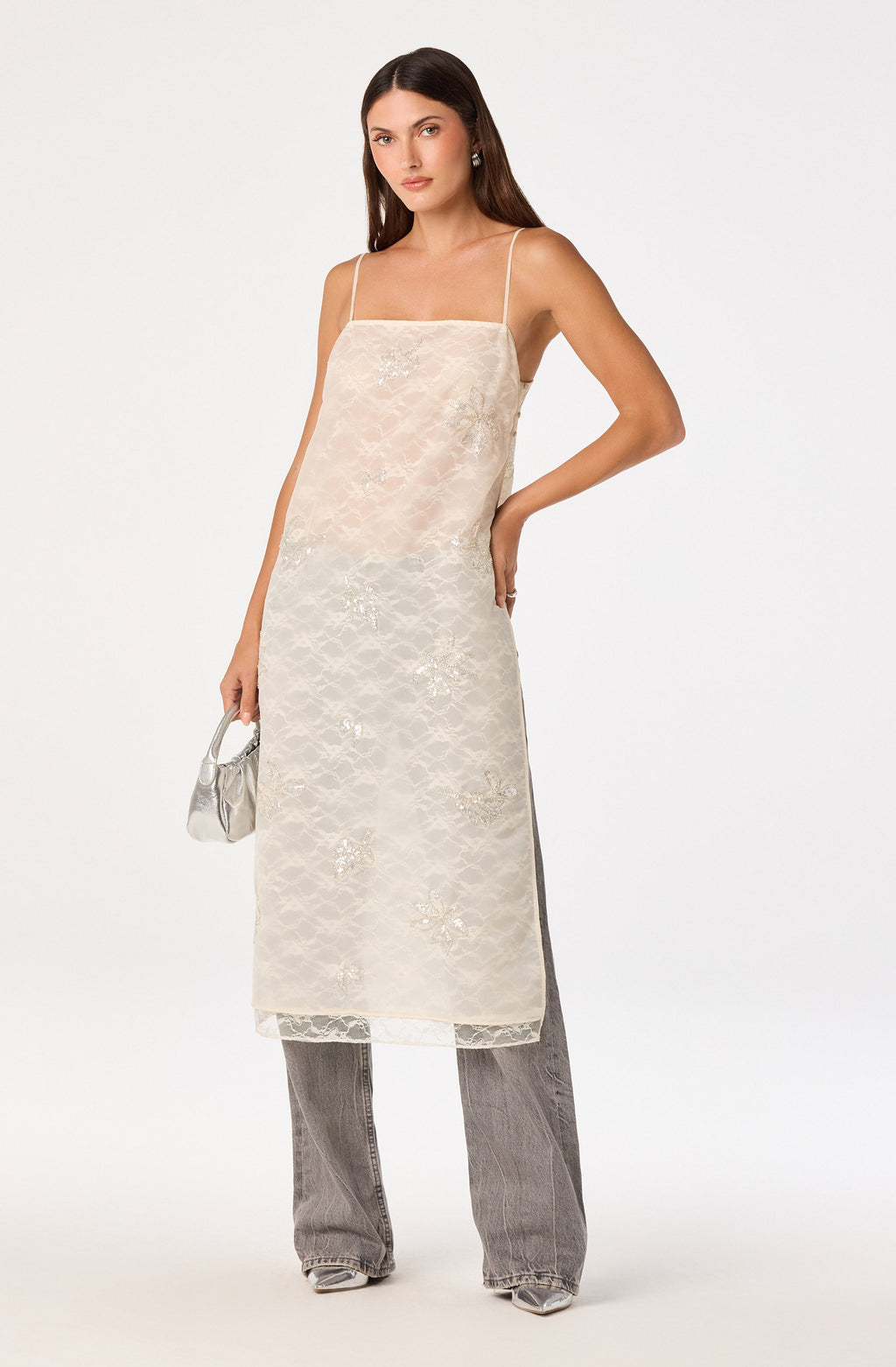 Helena Beaded Lace Longline Tunic Top