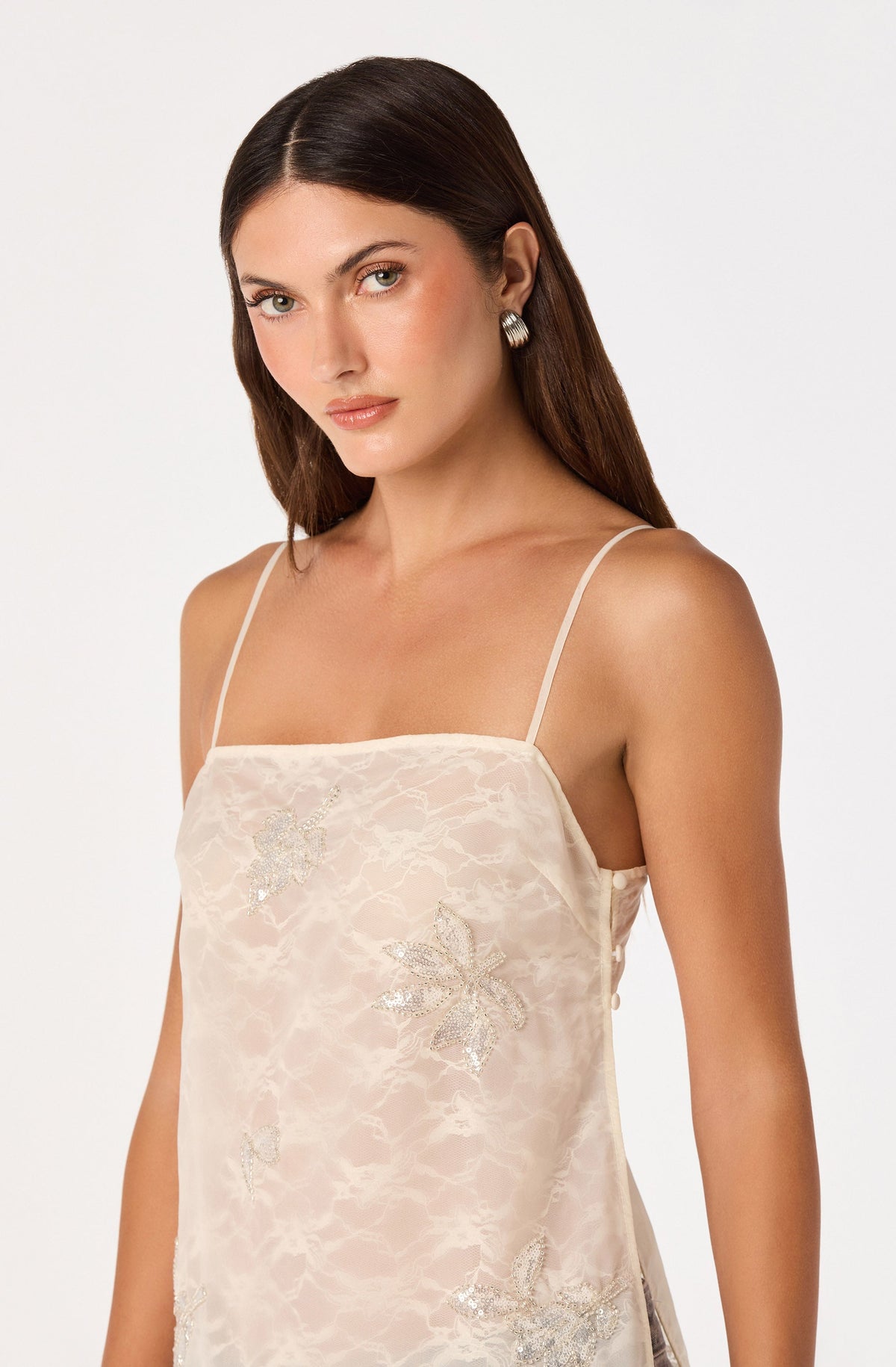 Helena Beaded Lace Longline Tunic Top