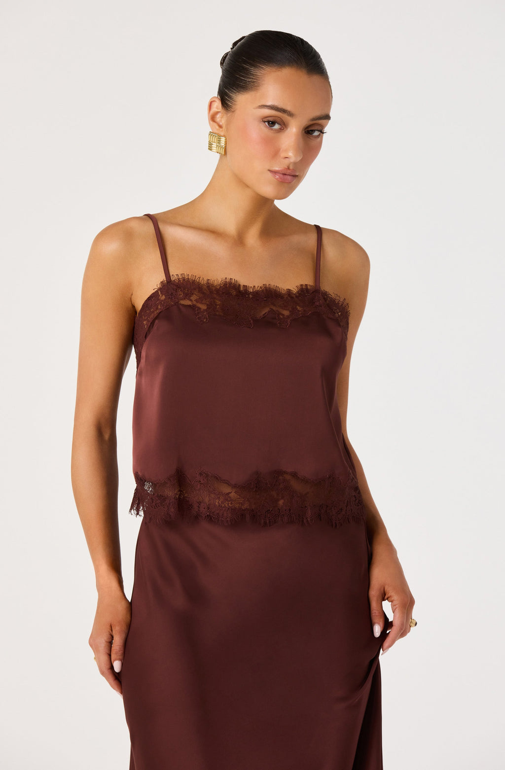 Britney Lace Trim Satin Cropped Cami
