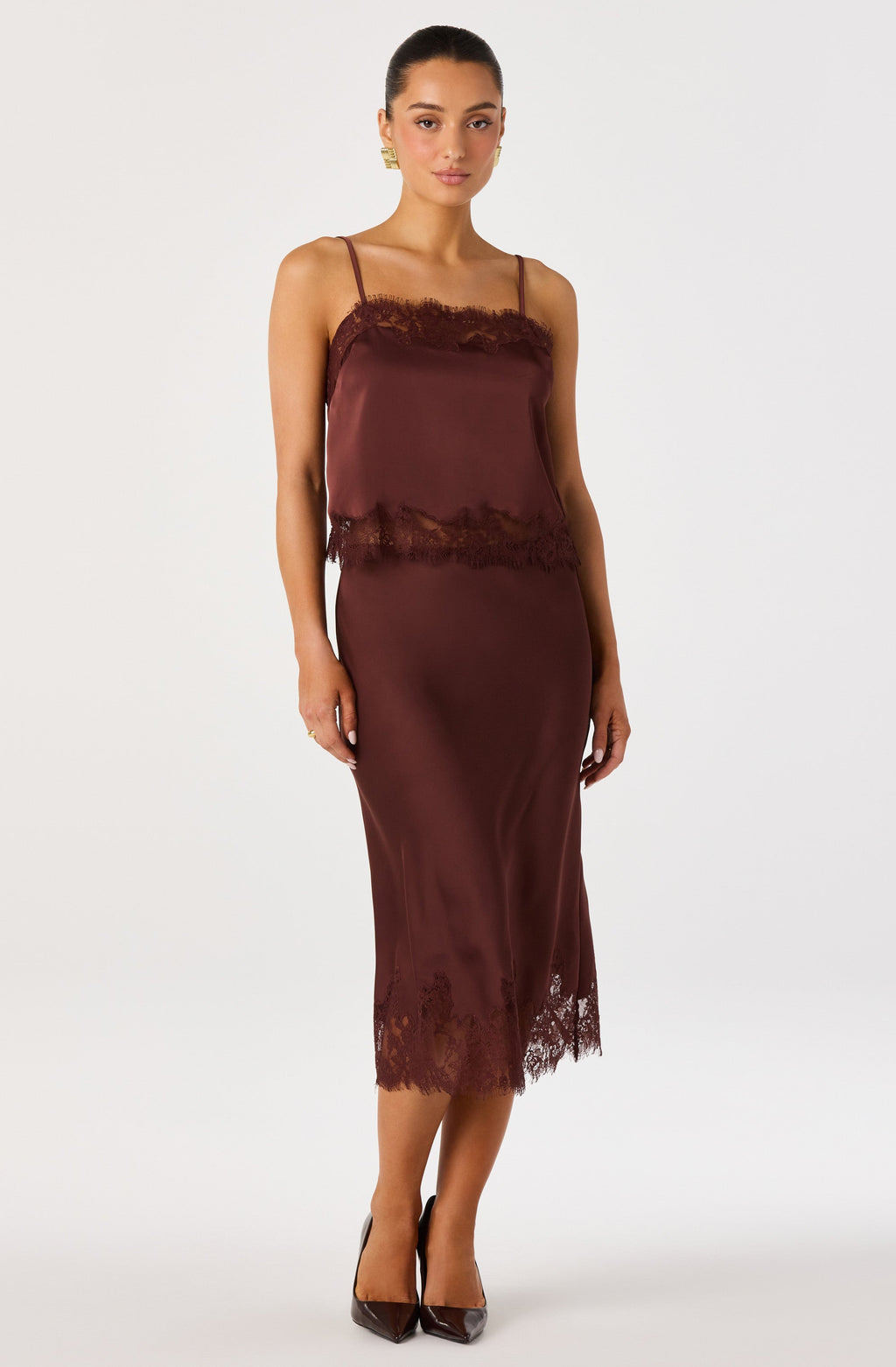 Britney Lace Trim Satin Cropped Cami