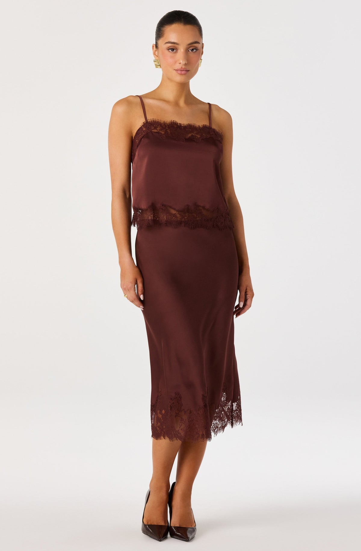 Britney Lace Trim Satin Cropped Cami