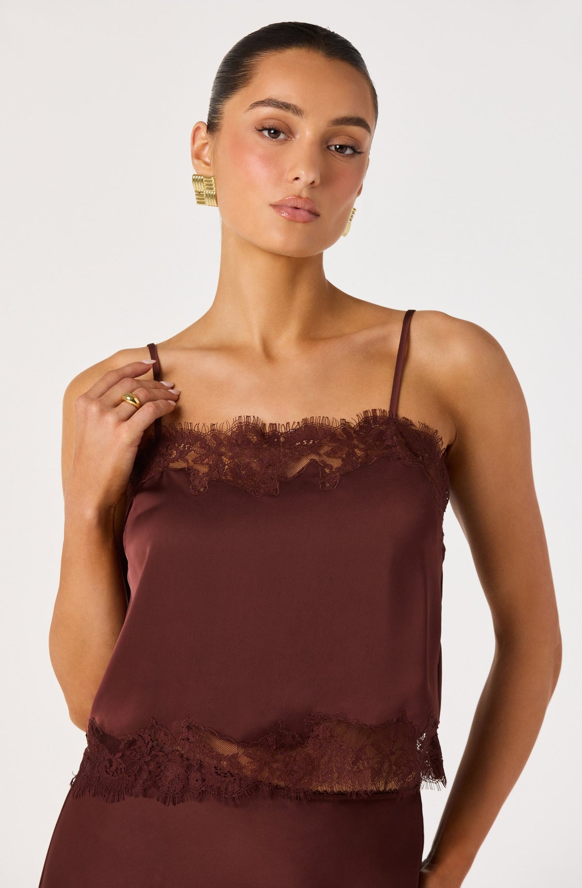 Britney Lace Trim Satin Cropped Cami