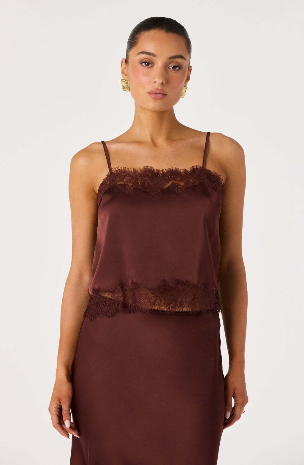 Britney Lace Trim Satin Cropped Cami