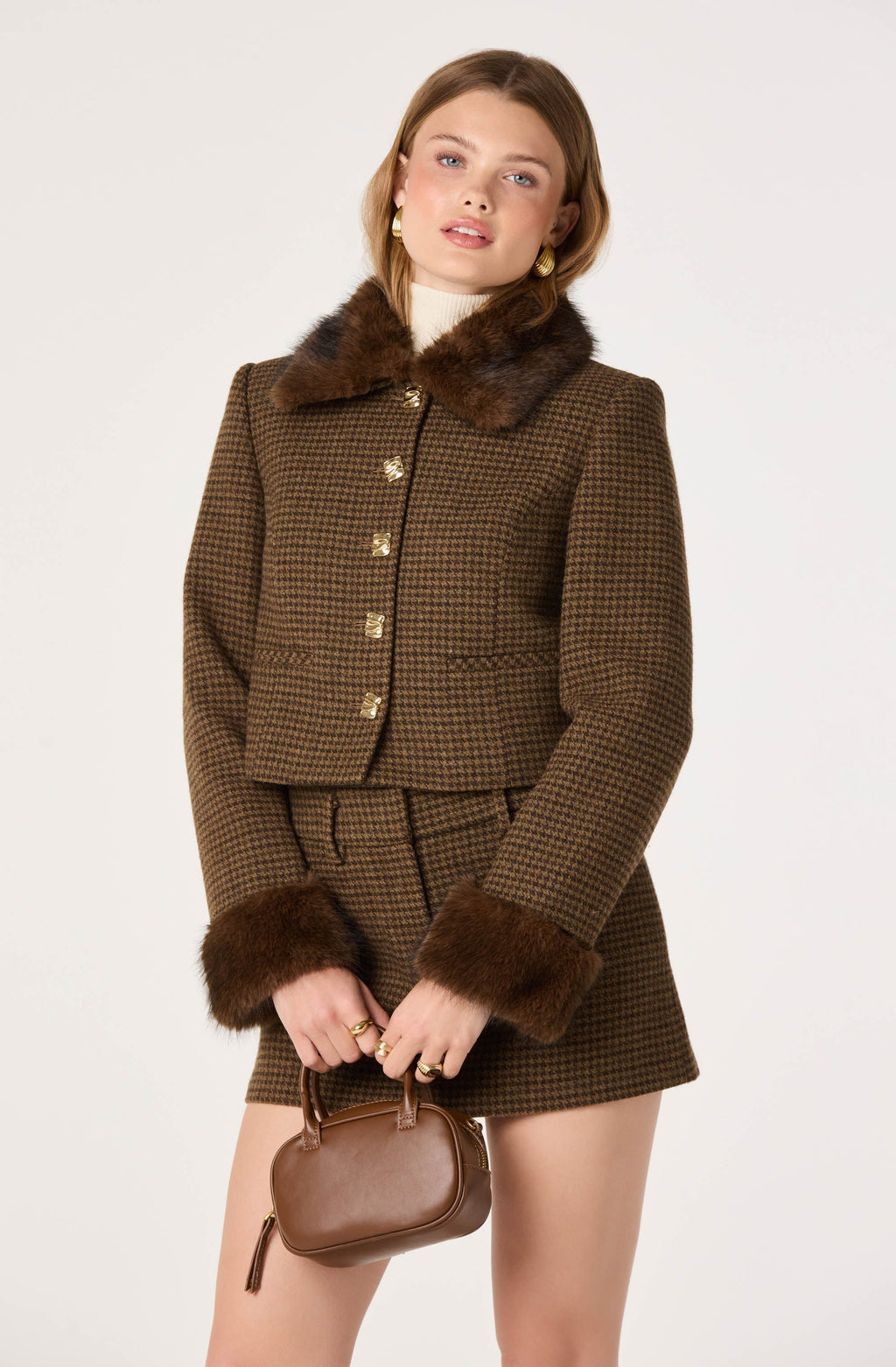 Latavia Faux Fur Tweed Cropped Jacket