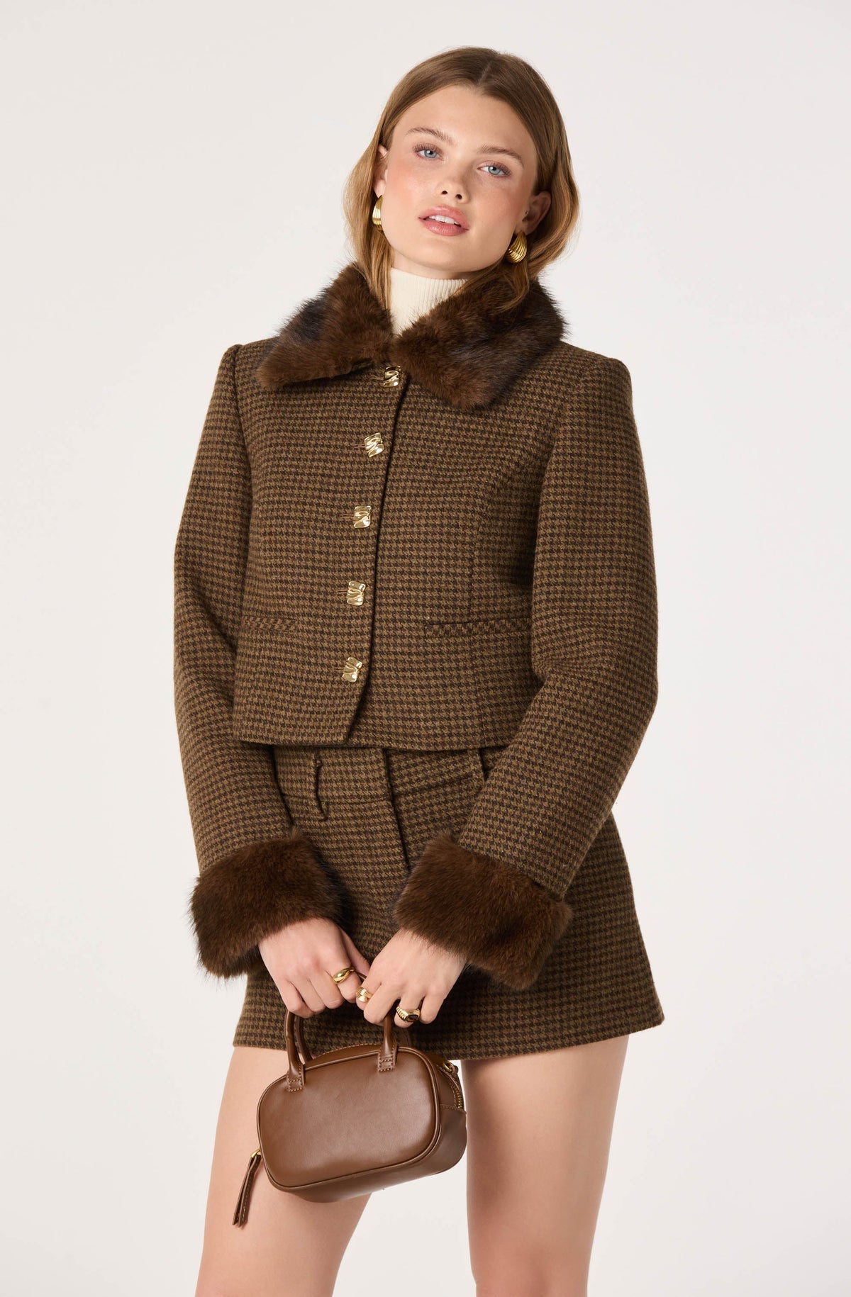 Latavia Faux Fur Tweed Cropped Jacket