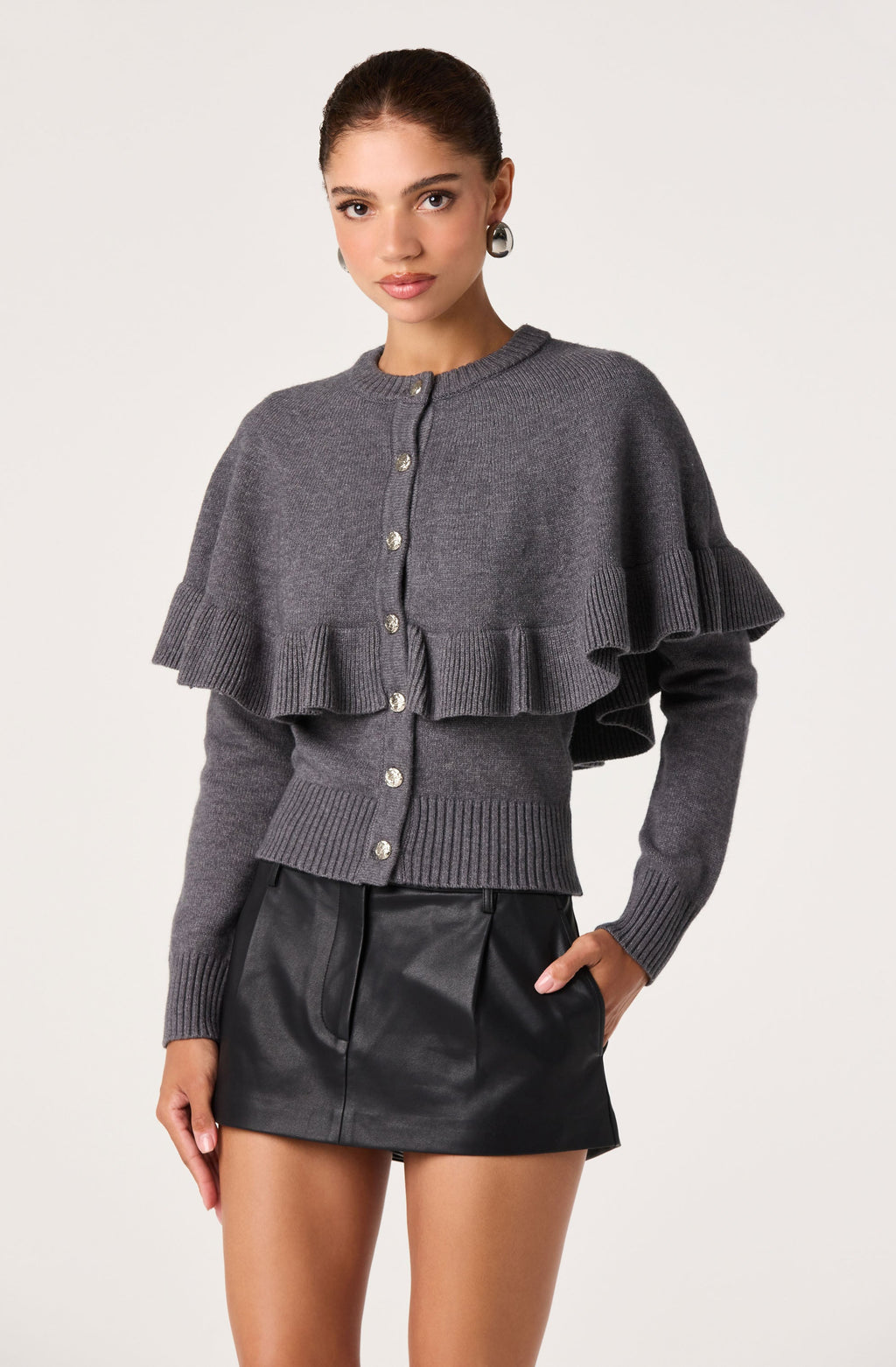 Bayona Ruffle Cape Knit Cardigan