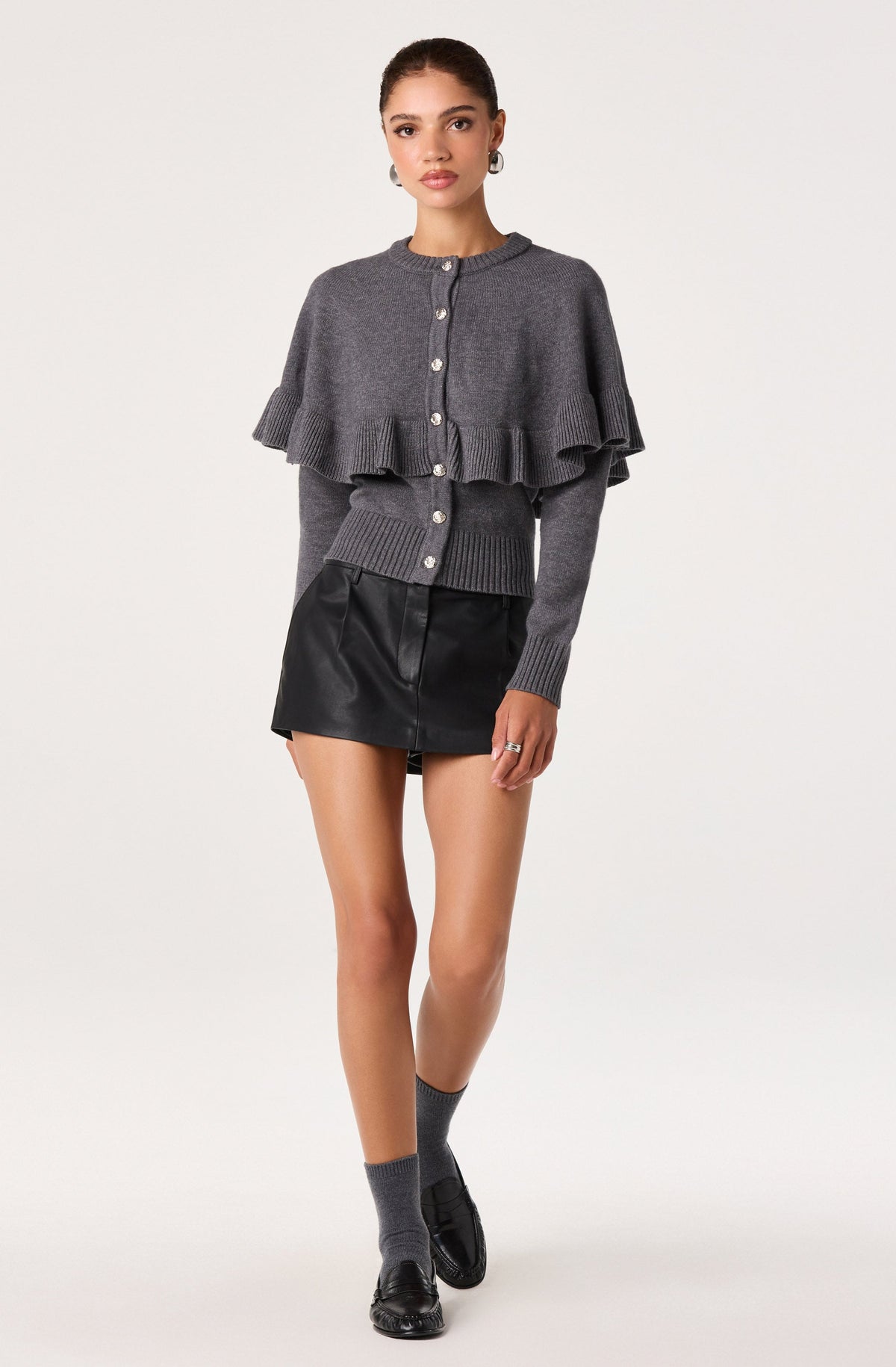Bayona Ruffle Cape Knit Cardigan