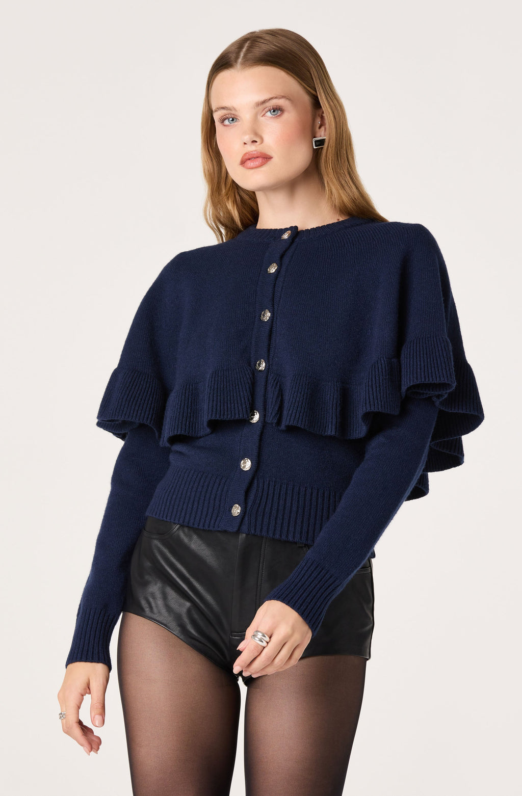 Bayona Ruffle Cape Knit Cardigan