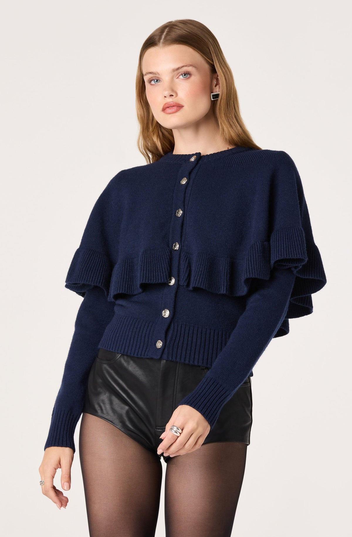 Bayona Ruffle Cape Knit Cardigan