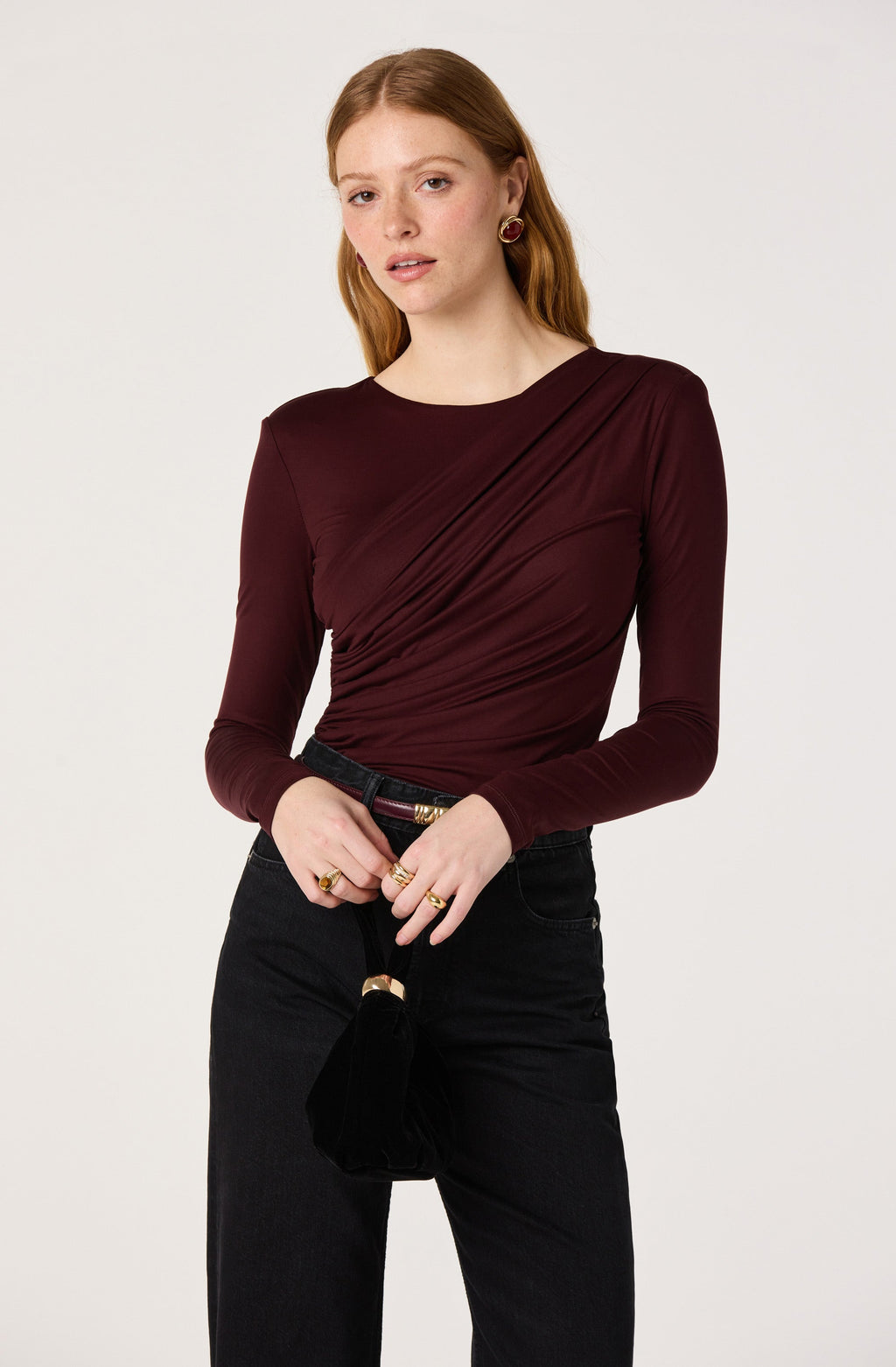 Ciarda Ruched Faux Wrap Bodysuit
