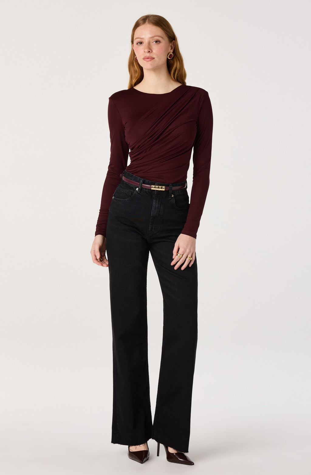Ciarda Ruched Faux Wrap Bodysuit