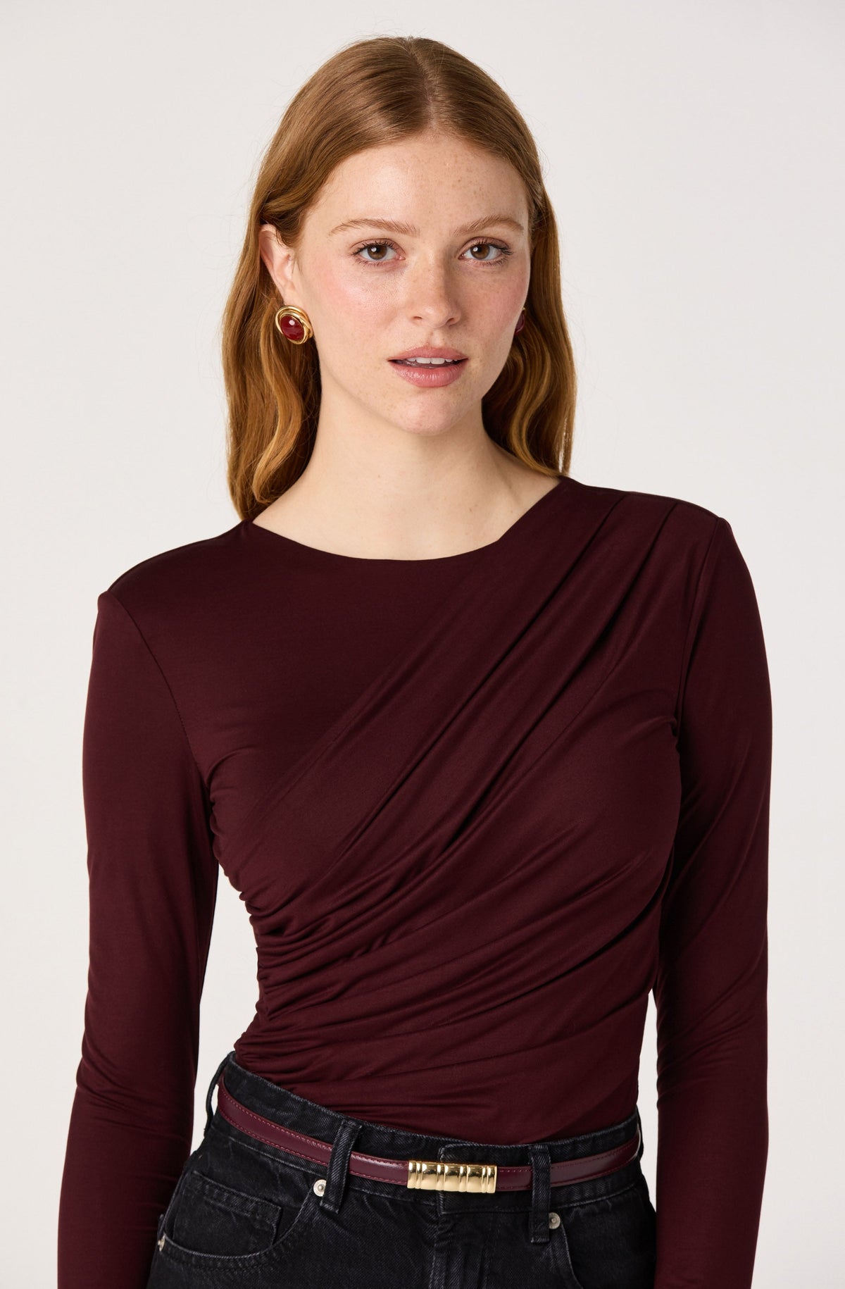 Ciarda Ruched Faux Wrap Bodysuit