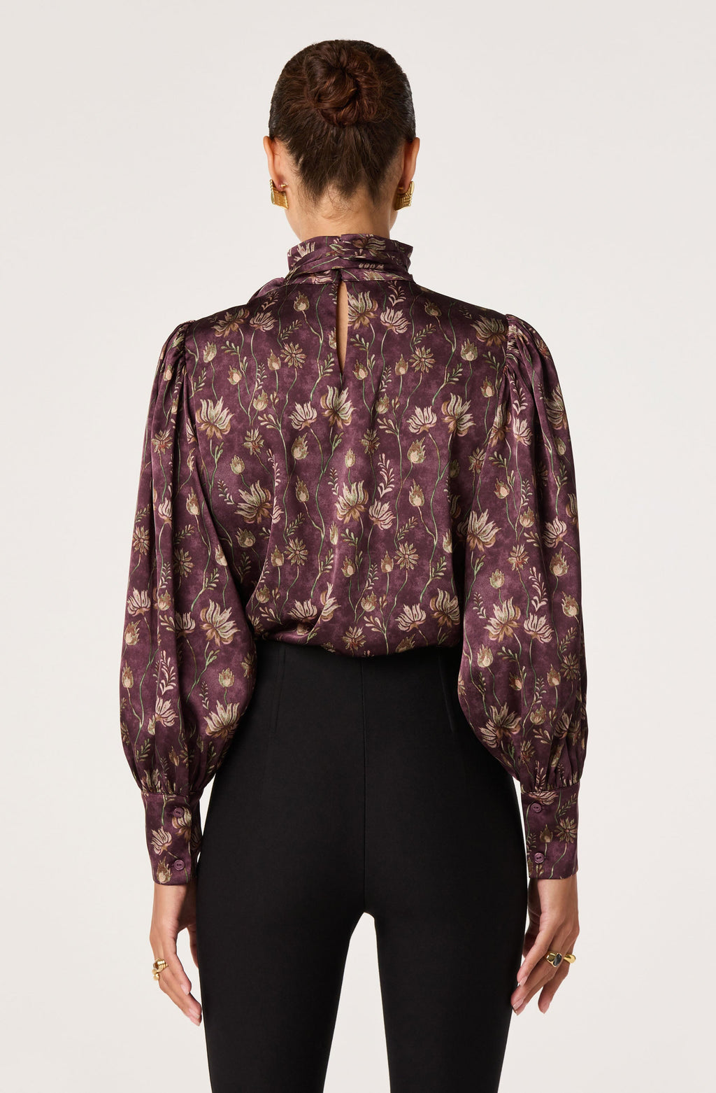 Johnna Floral Satin Tie Neck Blouse