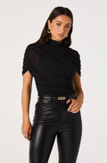Adrya Ruched Mesh Asymmetric Wrap Top
