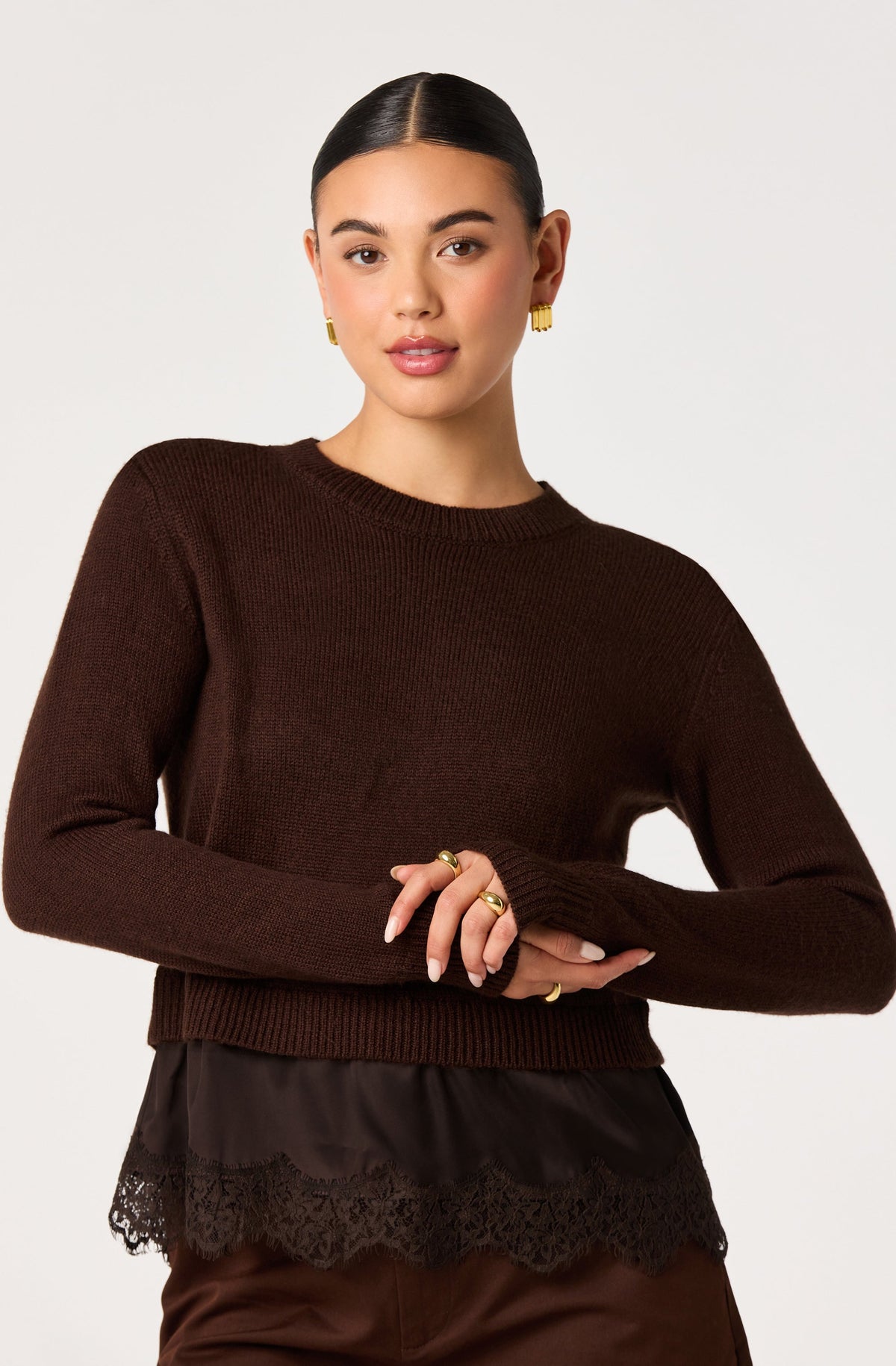 Juliette Mixed Media Lace-Trim Sweater