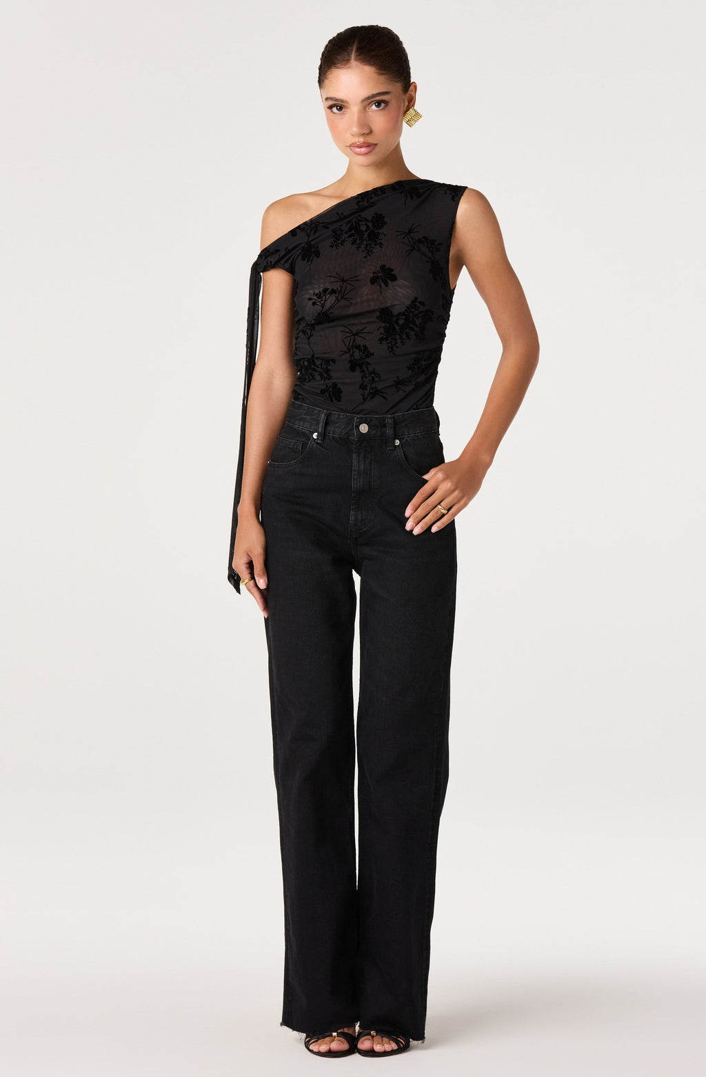 Marion Draped One Shoulder Mesh Top