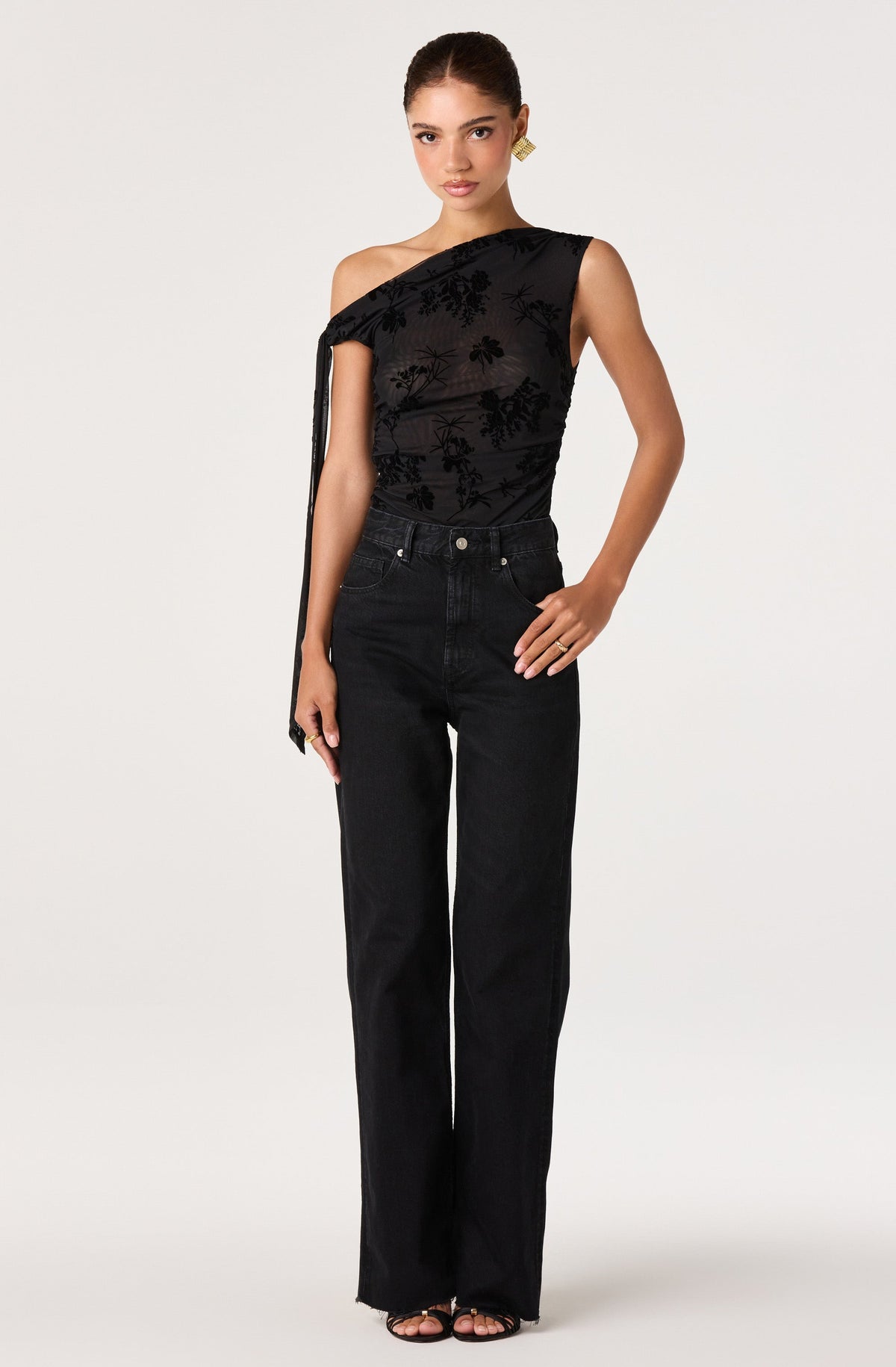 Marion Draped One Shoulder Mesh Top