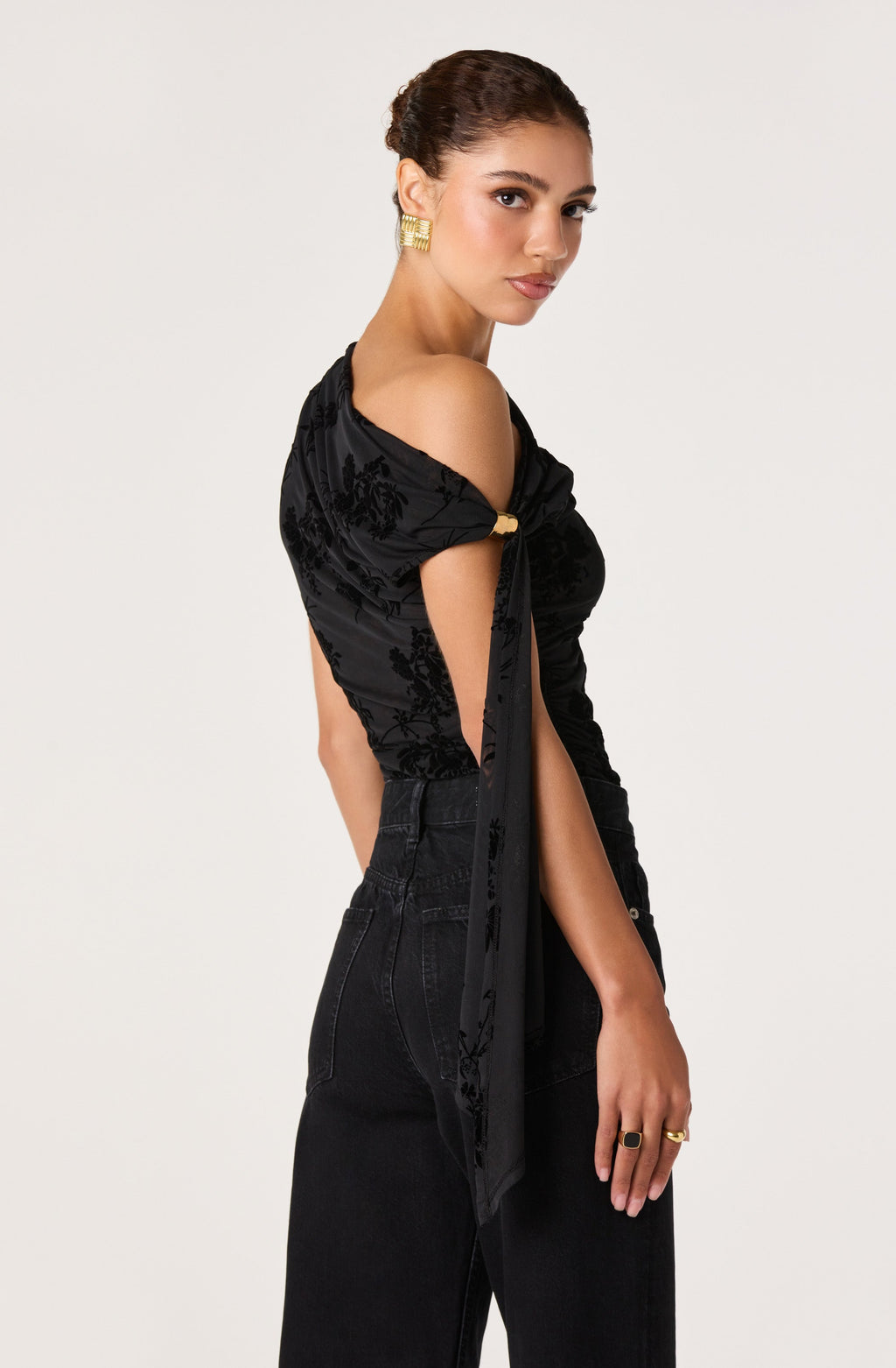 Marion Draped One Shoulder Mesh Top
