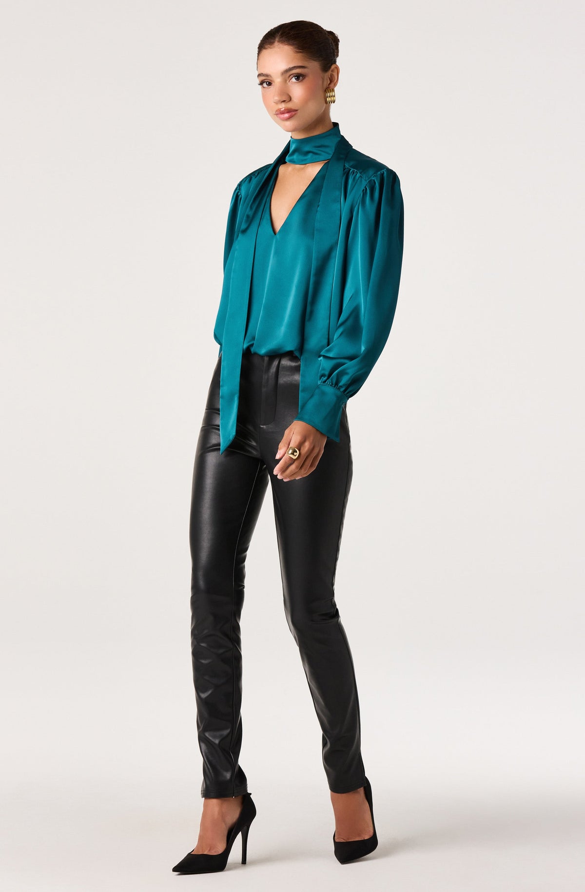 Stephany Satin Wrap Tie Neck Blouse