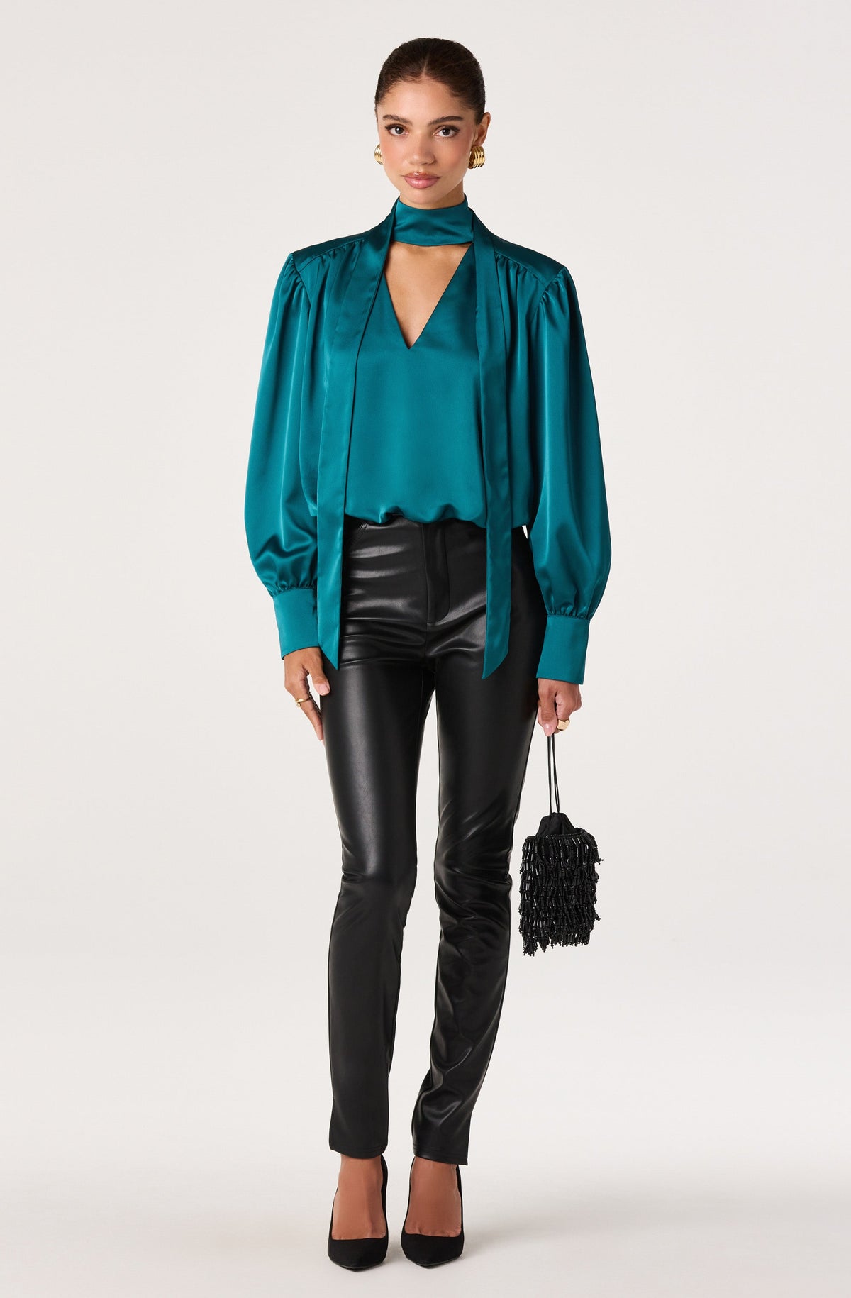 Stephany Satin Wrap Tie Neck Blouse