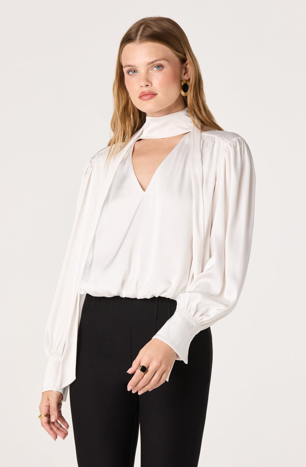 Stephany Satin Wrap Tie Neck Blouse