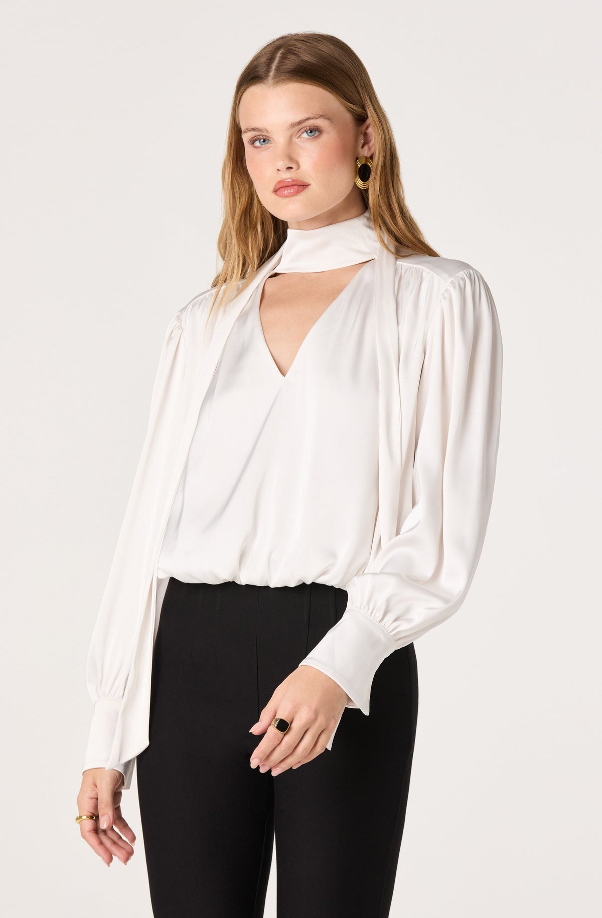 Stephany Satin Wrap Tie Neck Blouse