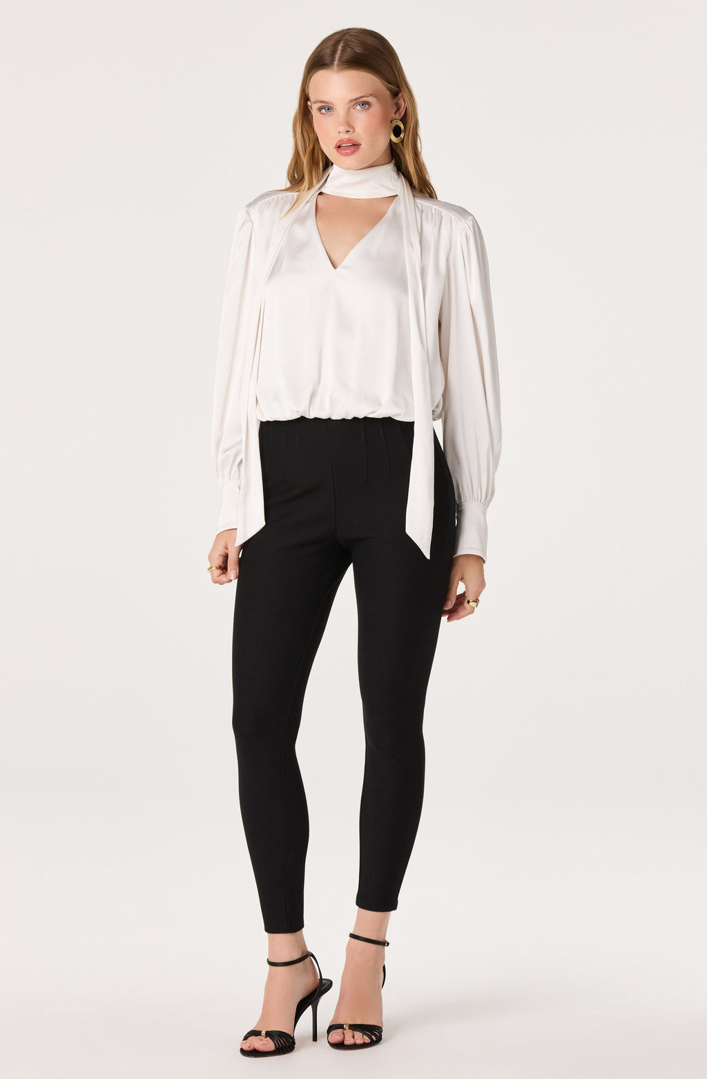 Stephany Satin Wrap Tie Neck Blouse